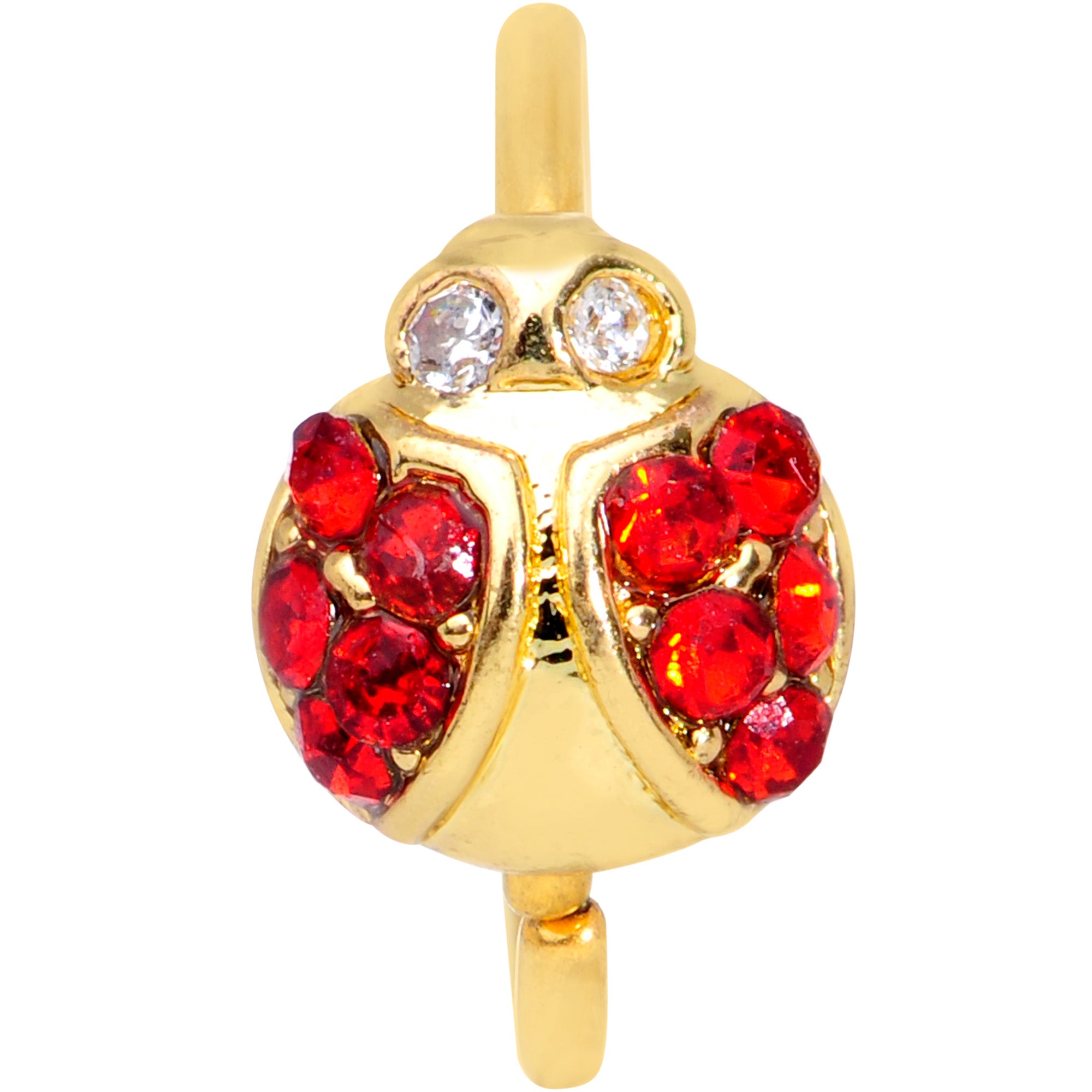 20 Gauge 5/16 Red Gem Gold Tone Ladybug Nose Hoop