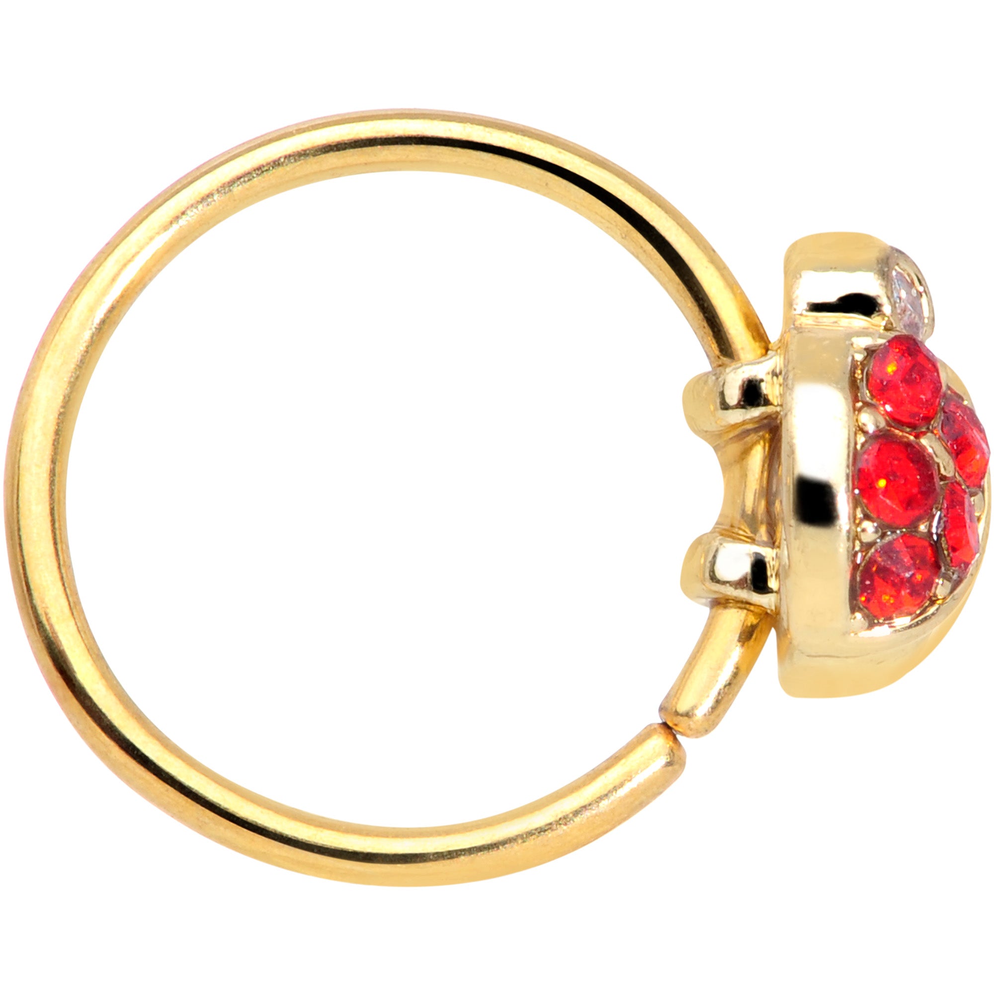 20 Gauge 5/16 Red Gem Gold Tone Ladybug Nose Hoop