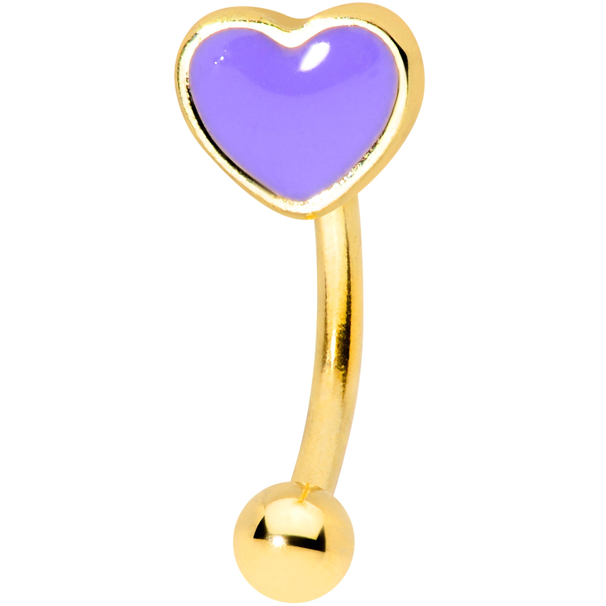 16 Gauge 5/16 Gold Tone Purple Heart Valentines Curved Eyebrow Ring