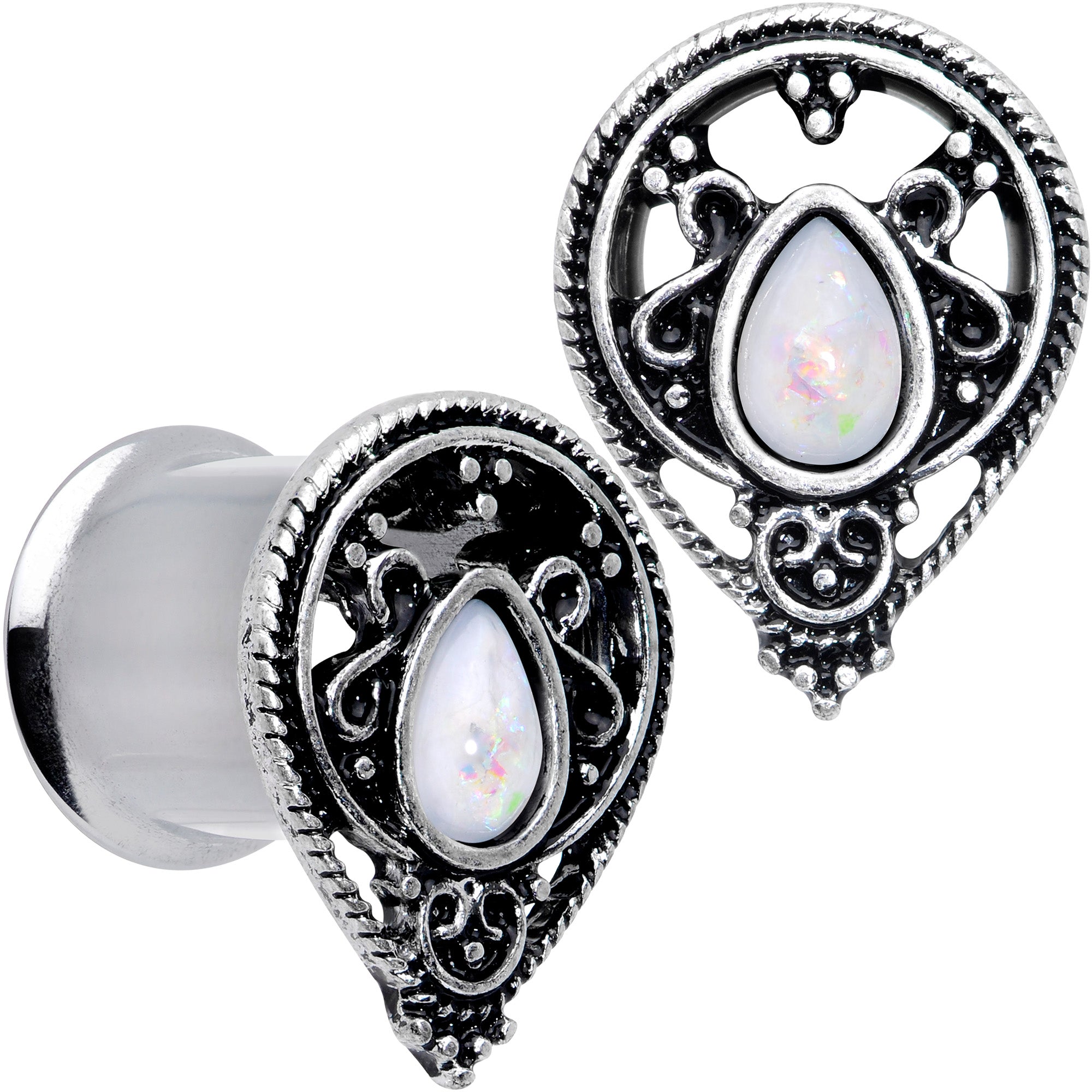 White Faux Opal Filigree Double Flare Plug Set