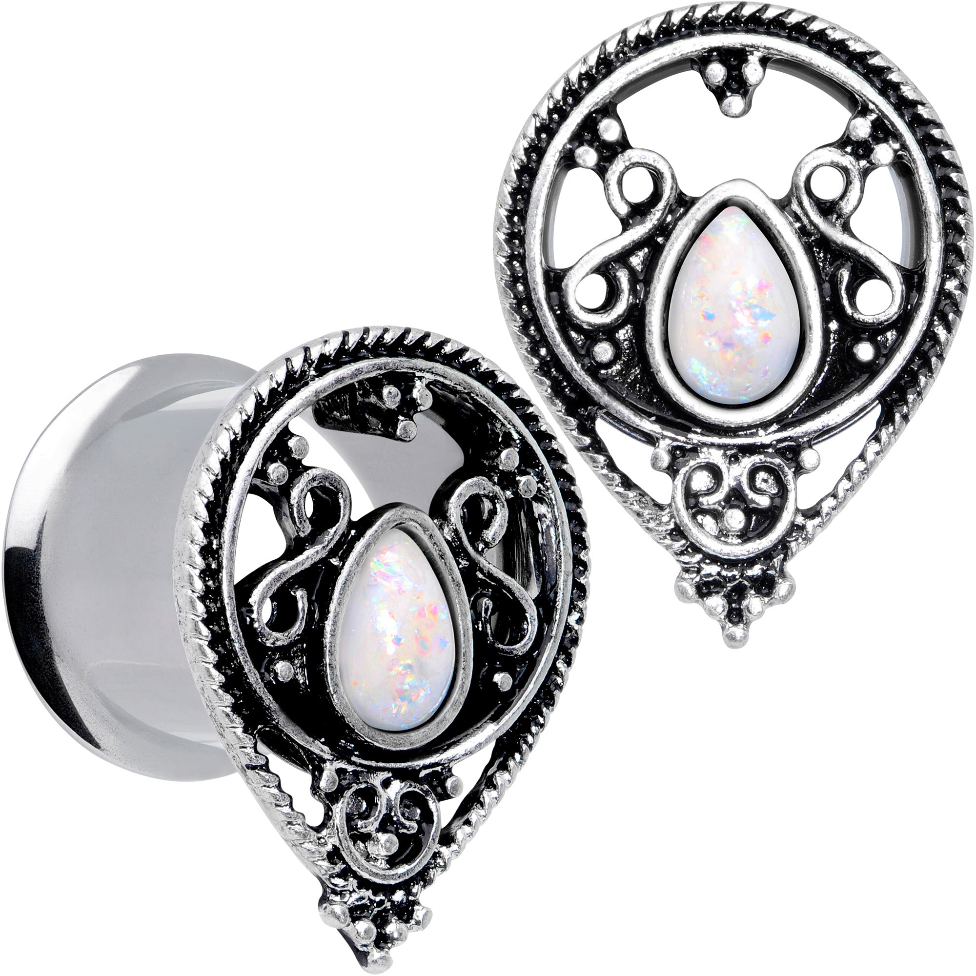 White Faux Opal Filigree Double Flare Plug Set