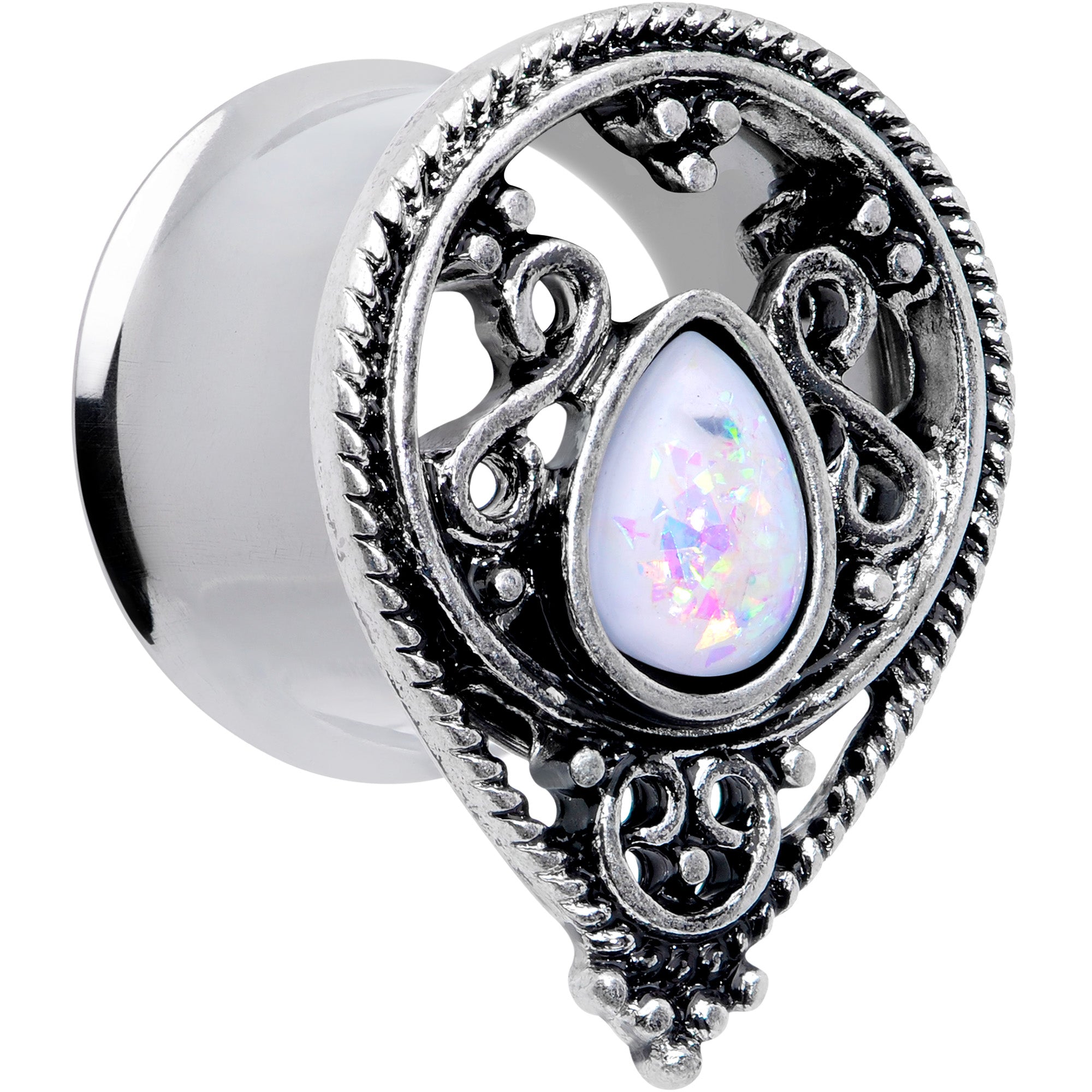 White Faux Opal Filigree Double Flare Plug Set