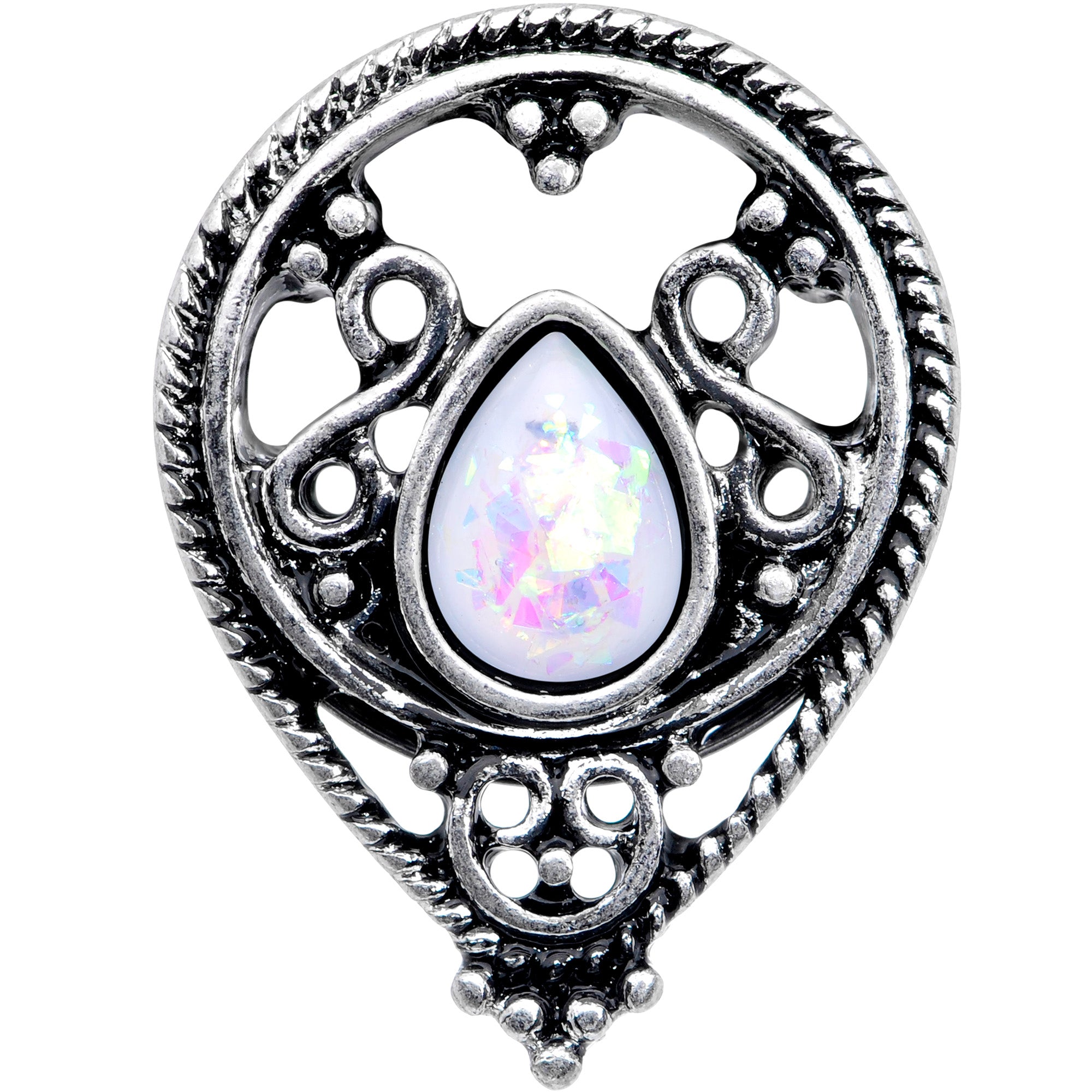 White Faux Opal Filigree Double Flare Plug Set