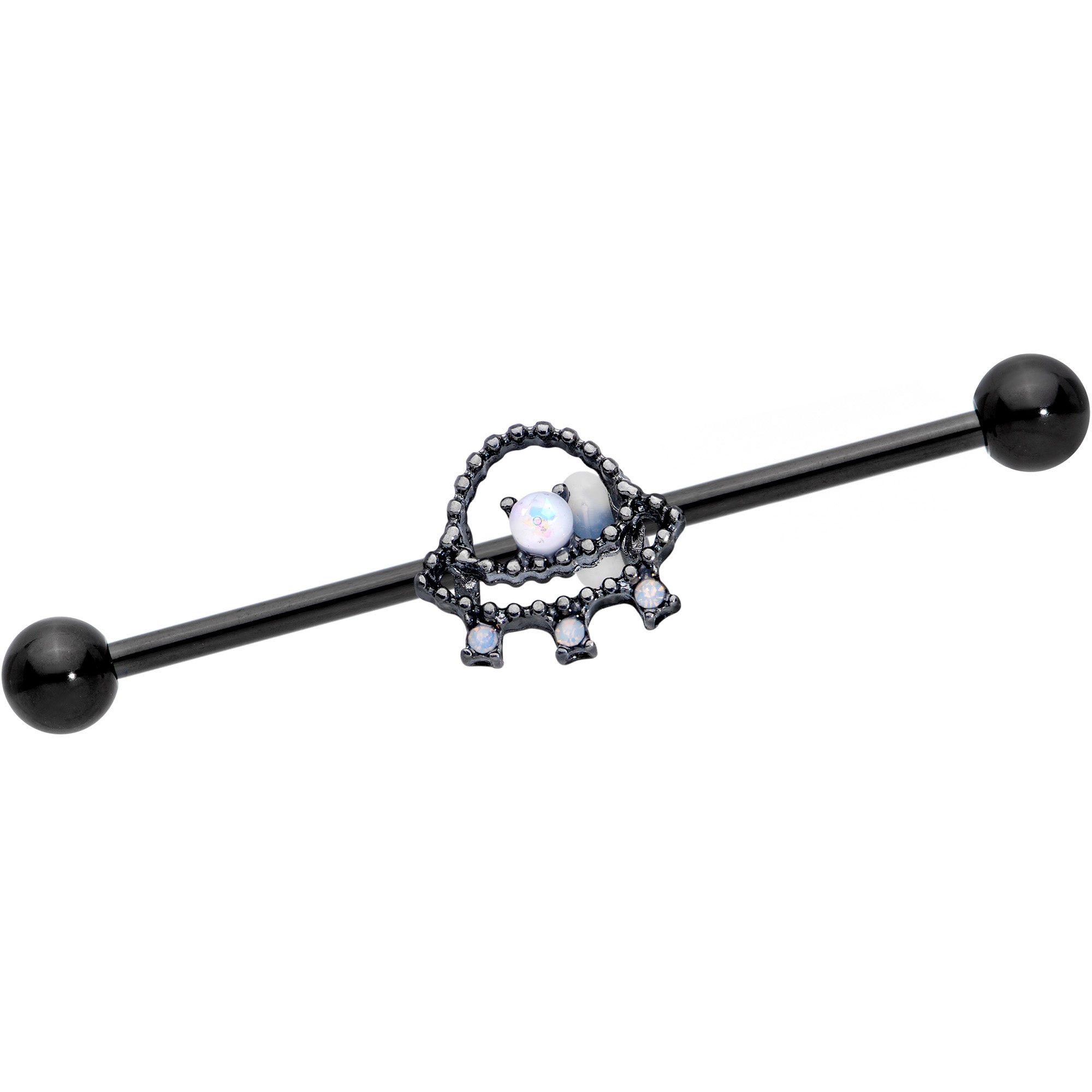 14 Gauge Black White Faux Opal UFO Industrial Barbell 38mm