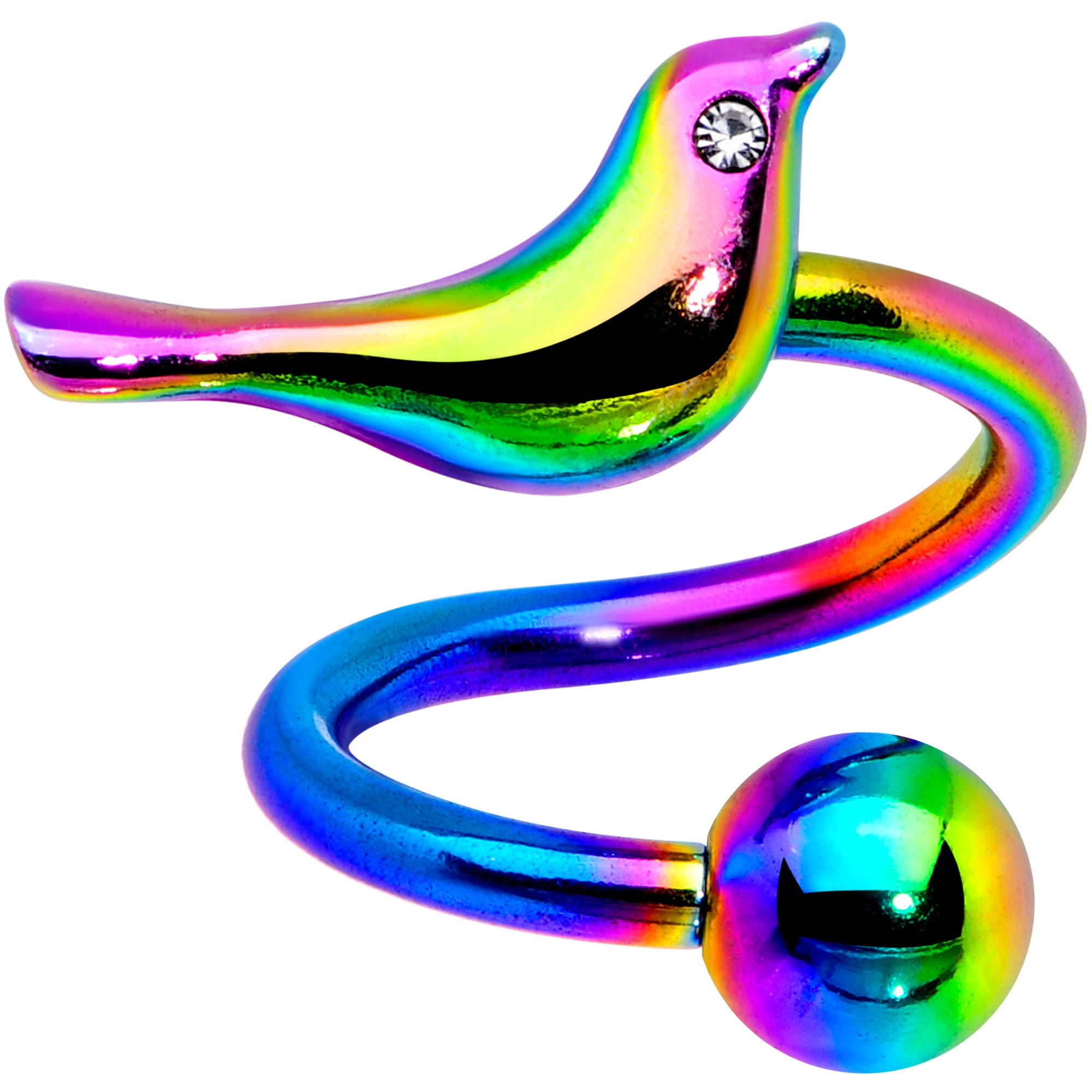 Clear Gem Rainbow Bird Spiral Twister Belly Ring