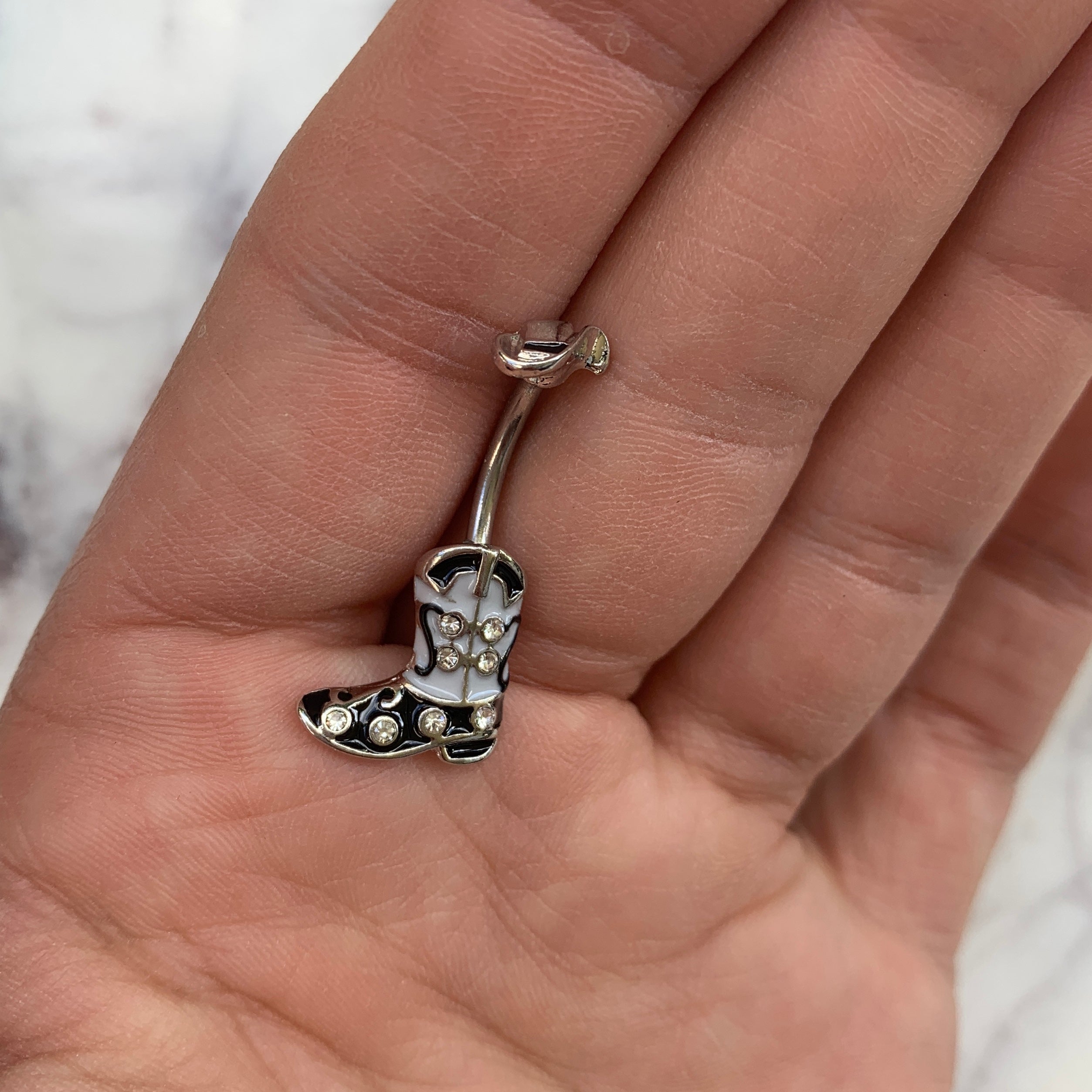 Clear Gem Western Boot Hat Belly Ring