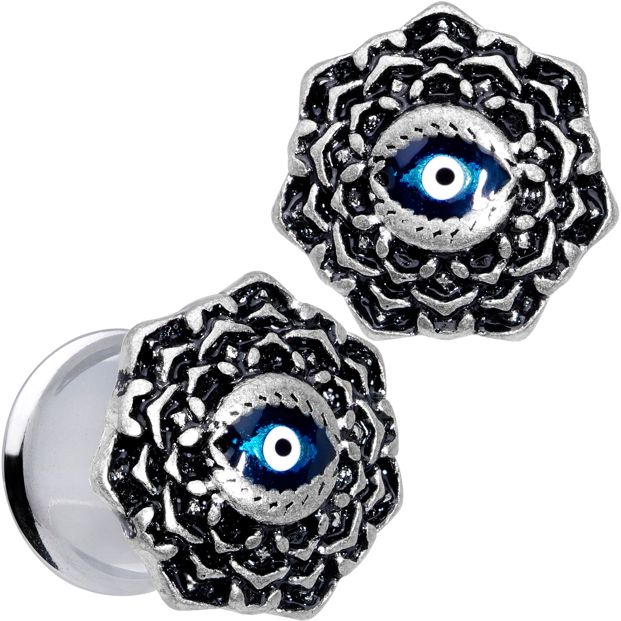 Blue White Evil Eye Mandala Double Flare Plug Set