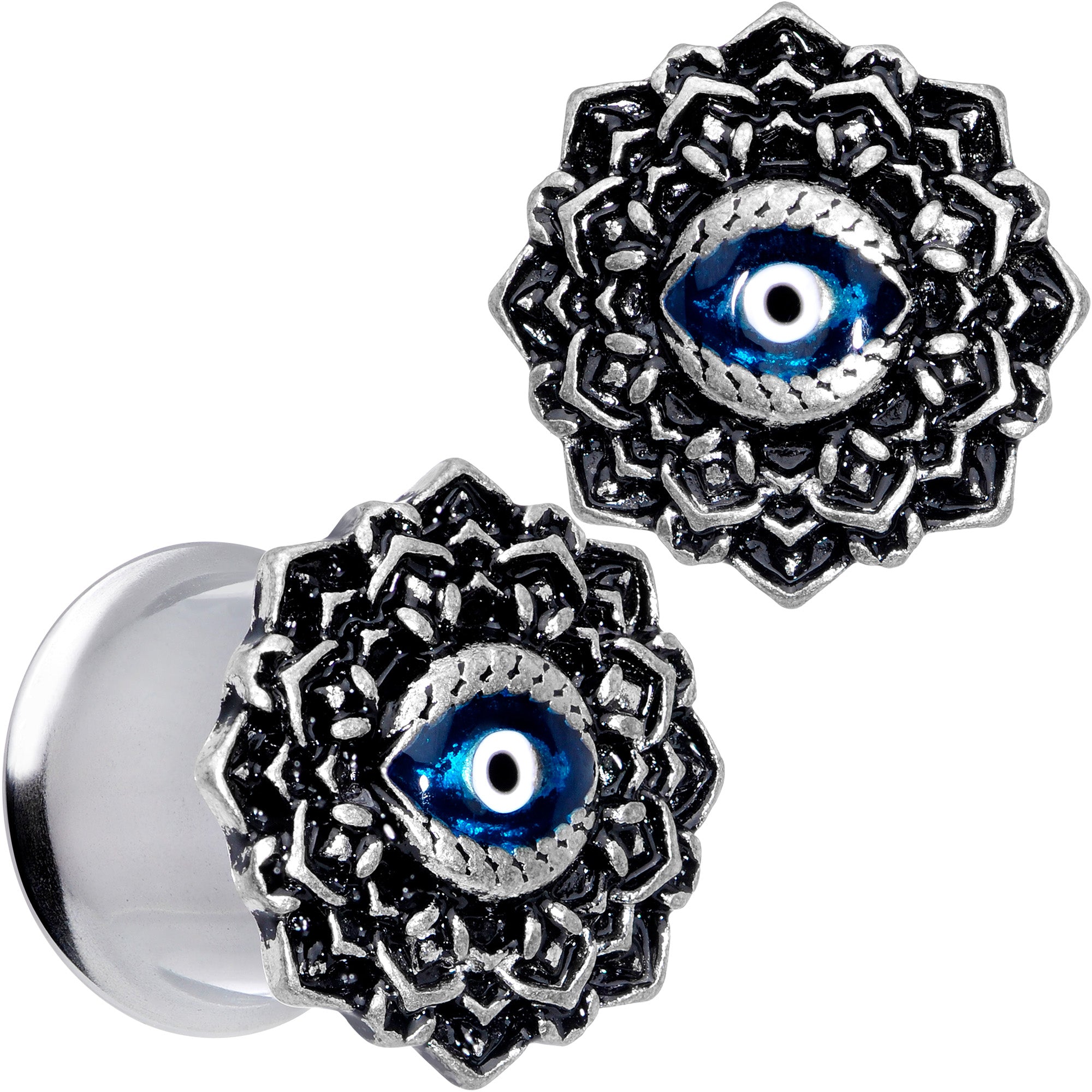 Blue White Evil Eye Mandala Double Flare Plug Set