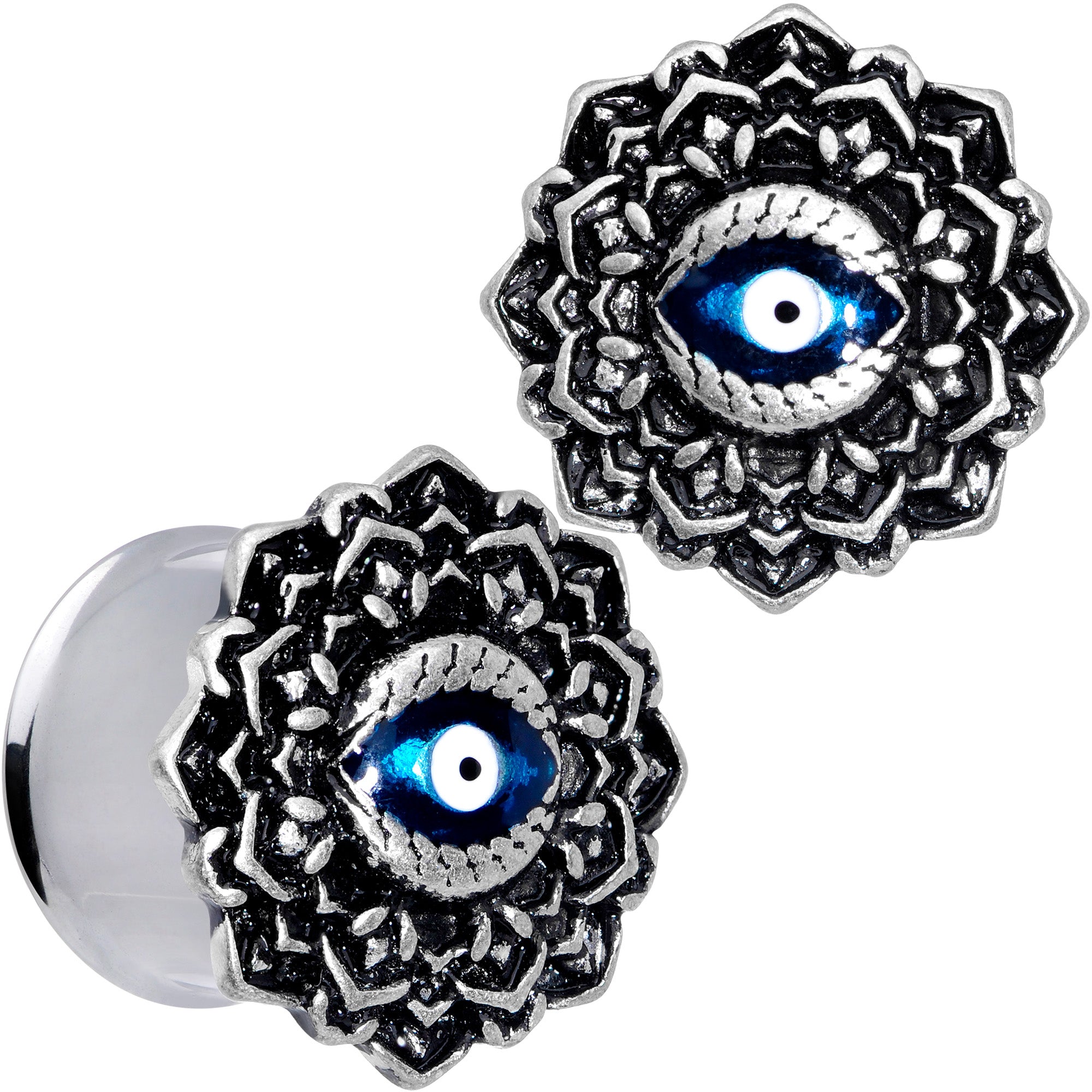 Blue White Evil Eye Mandala Double Flare Plug Set