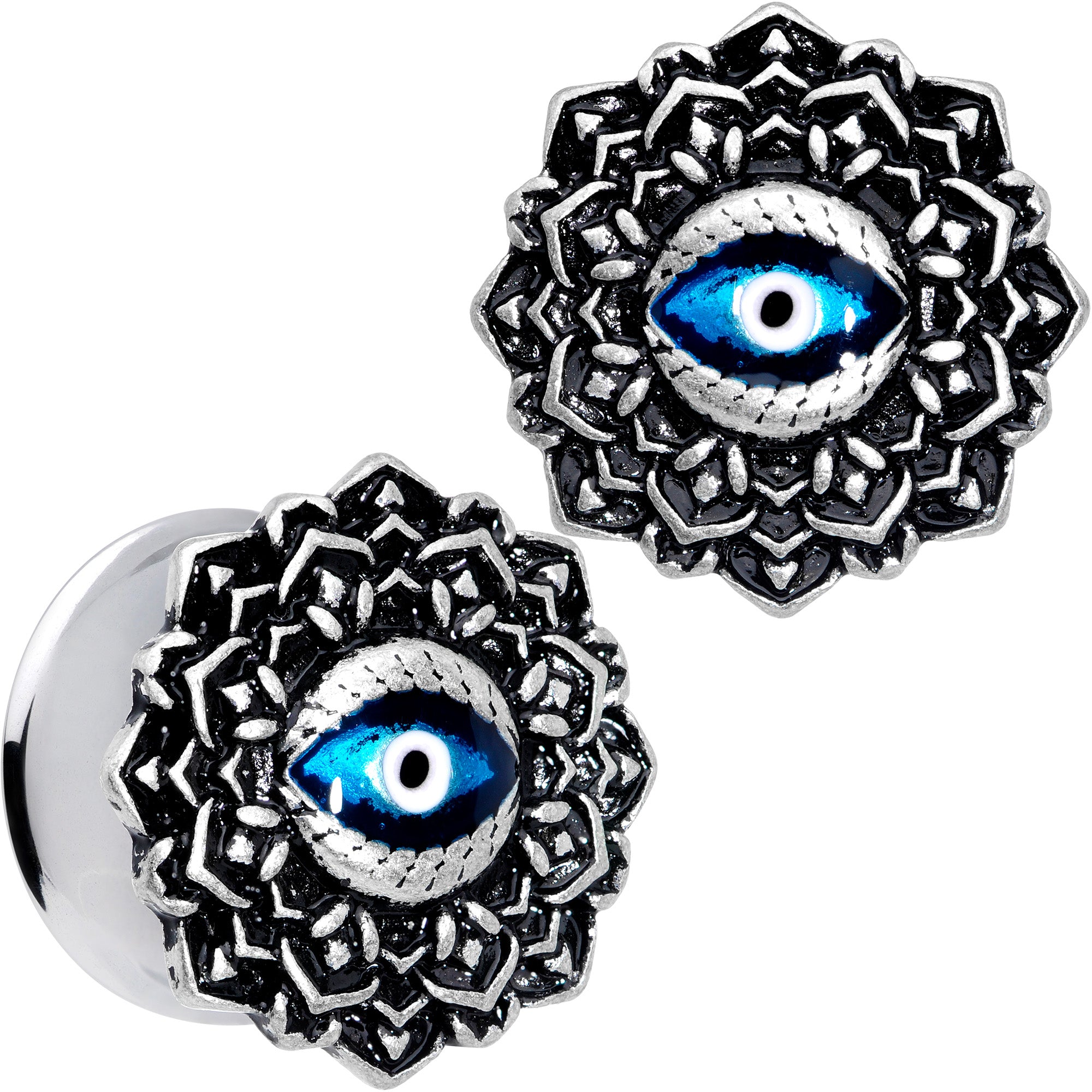 Blue White Evil Eye Mandala Double Flare Plug Set