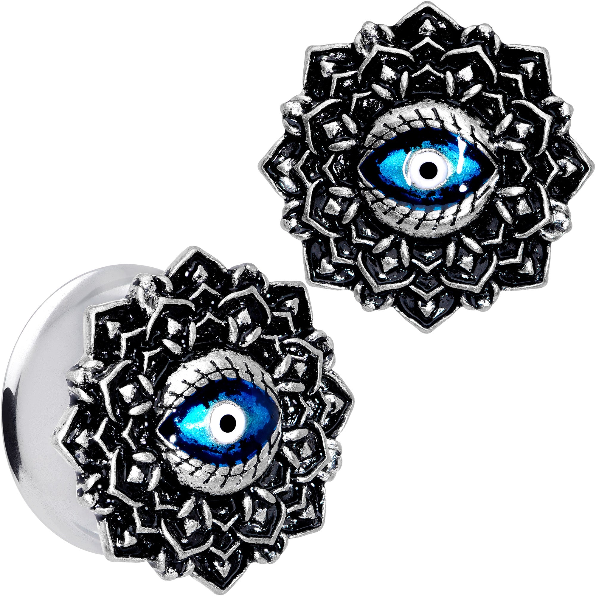 Blue White Evil Eye Mandala Double Flare Plug Set