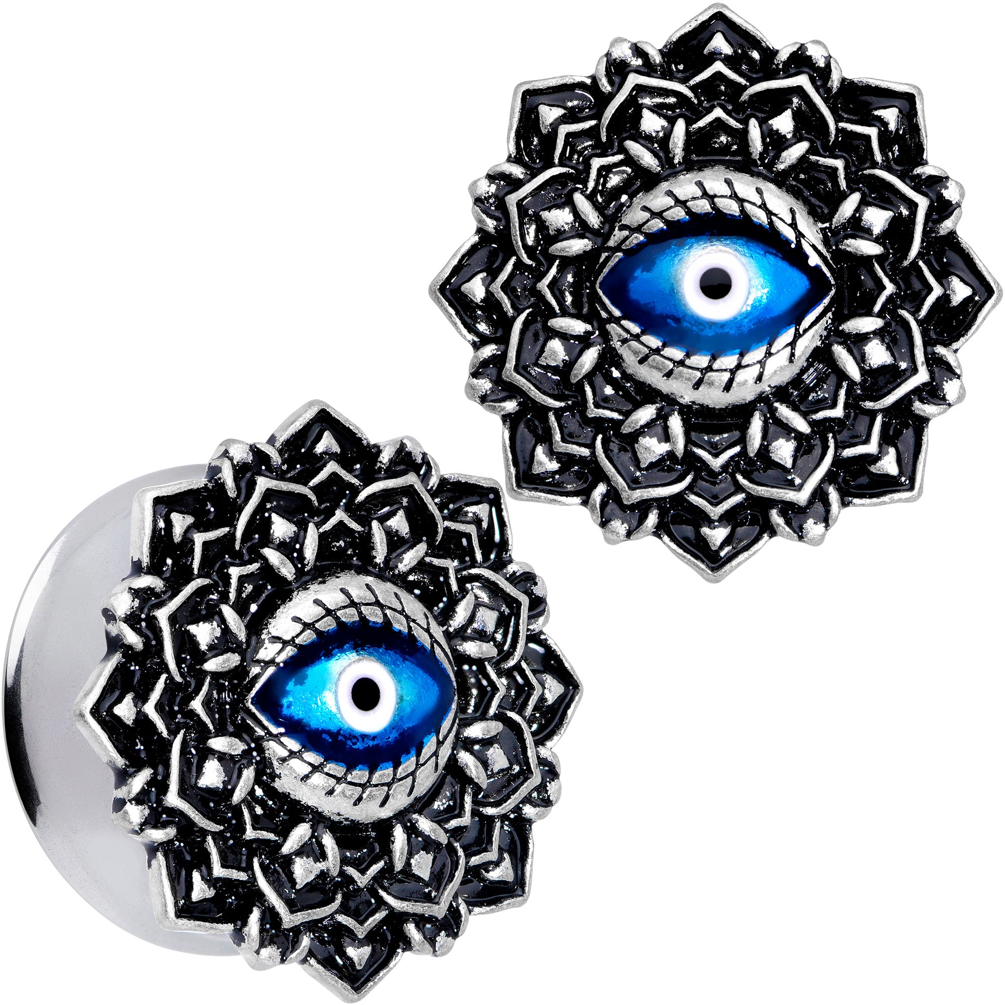 Blue White Evil Eye Mandala Double Flare Plug Set