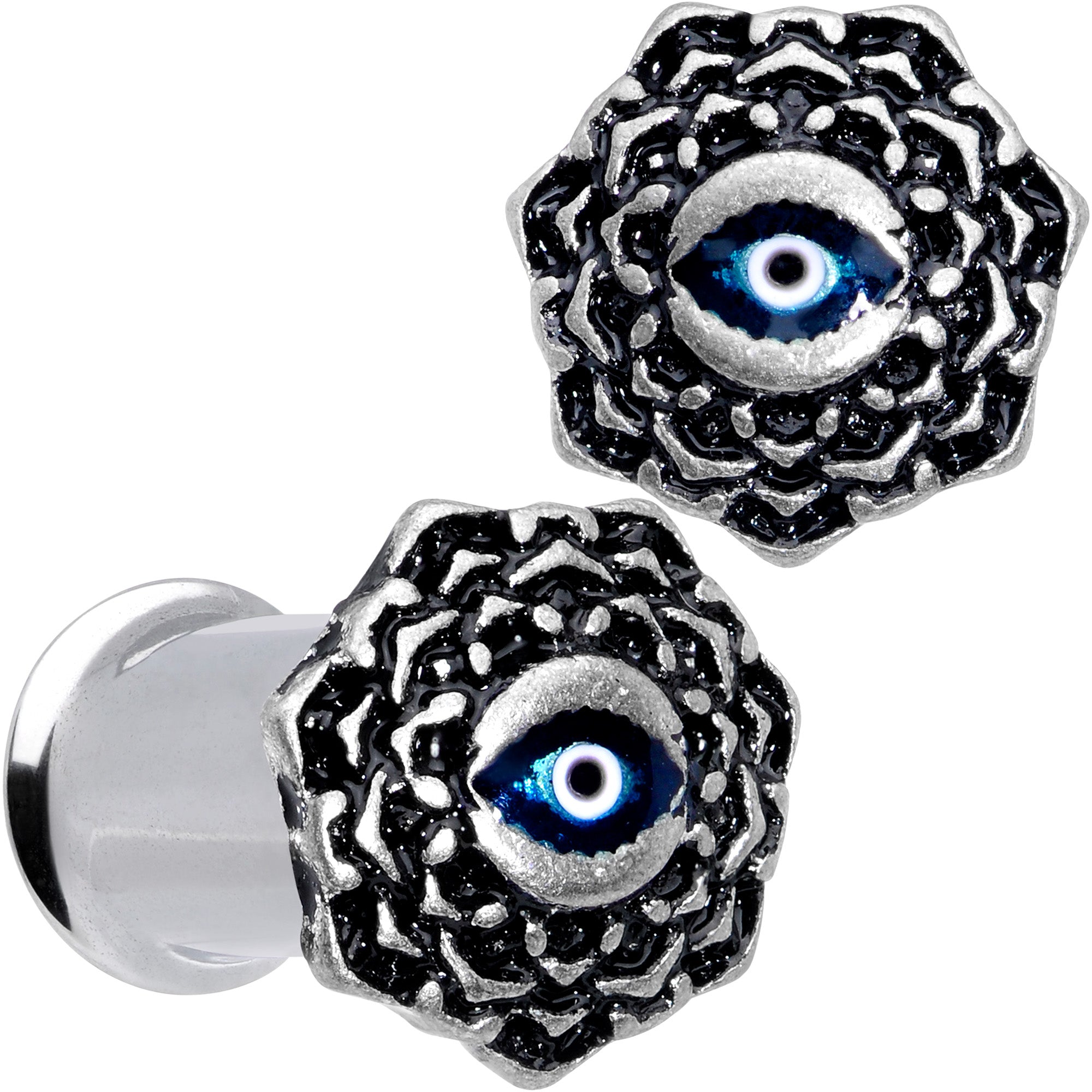 Blue White Evil Eye Mandala Double Flare Plug Set