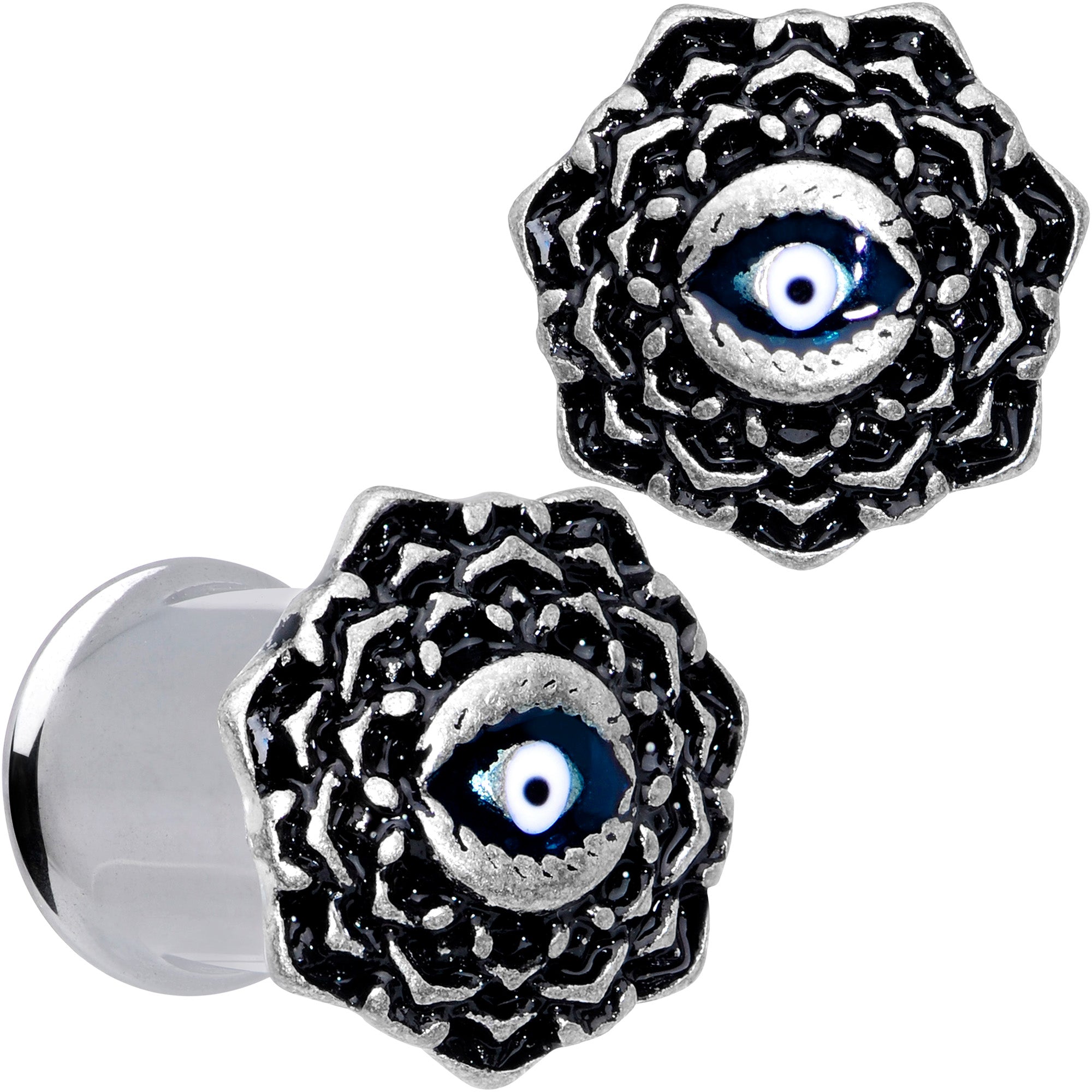 Blue White Evil Eye Mandala Double Flare Plug Set