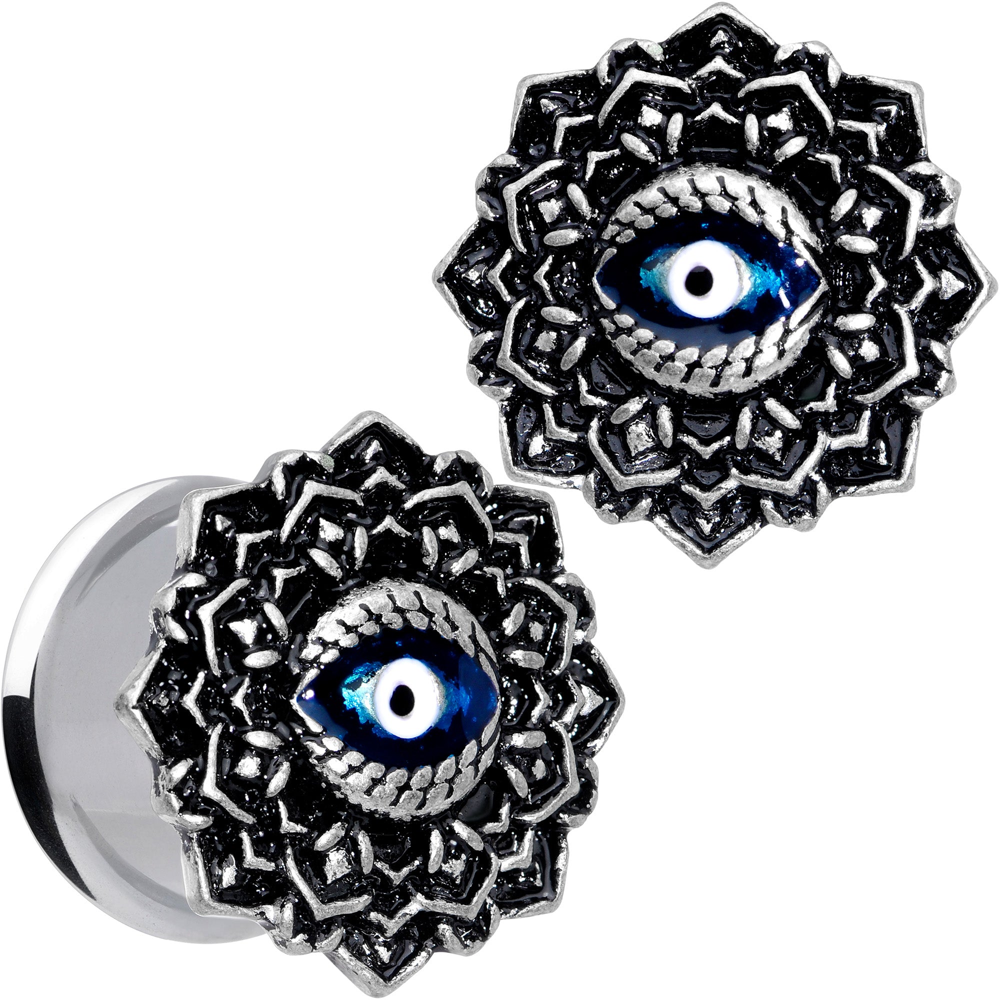 Blue White Evil Eye Mandala Double Flare Plug Set