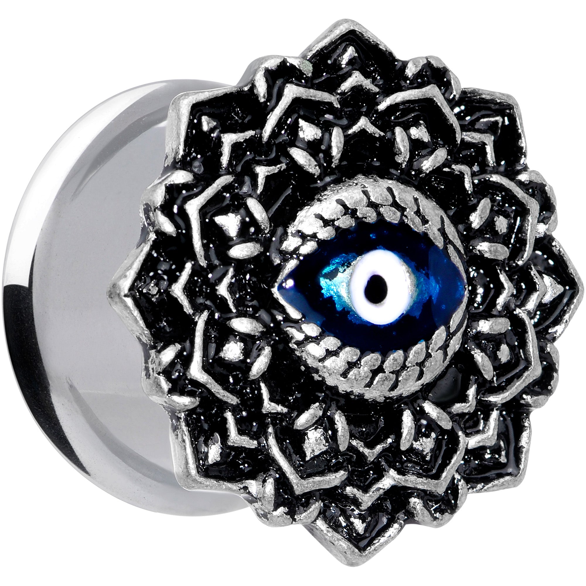 Blue White Evil Eye Mandala Double Flare Plug Set