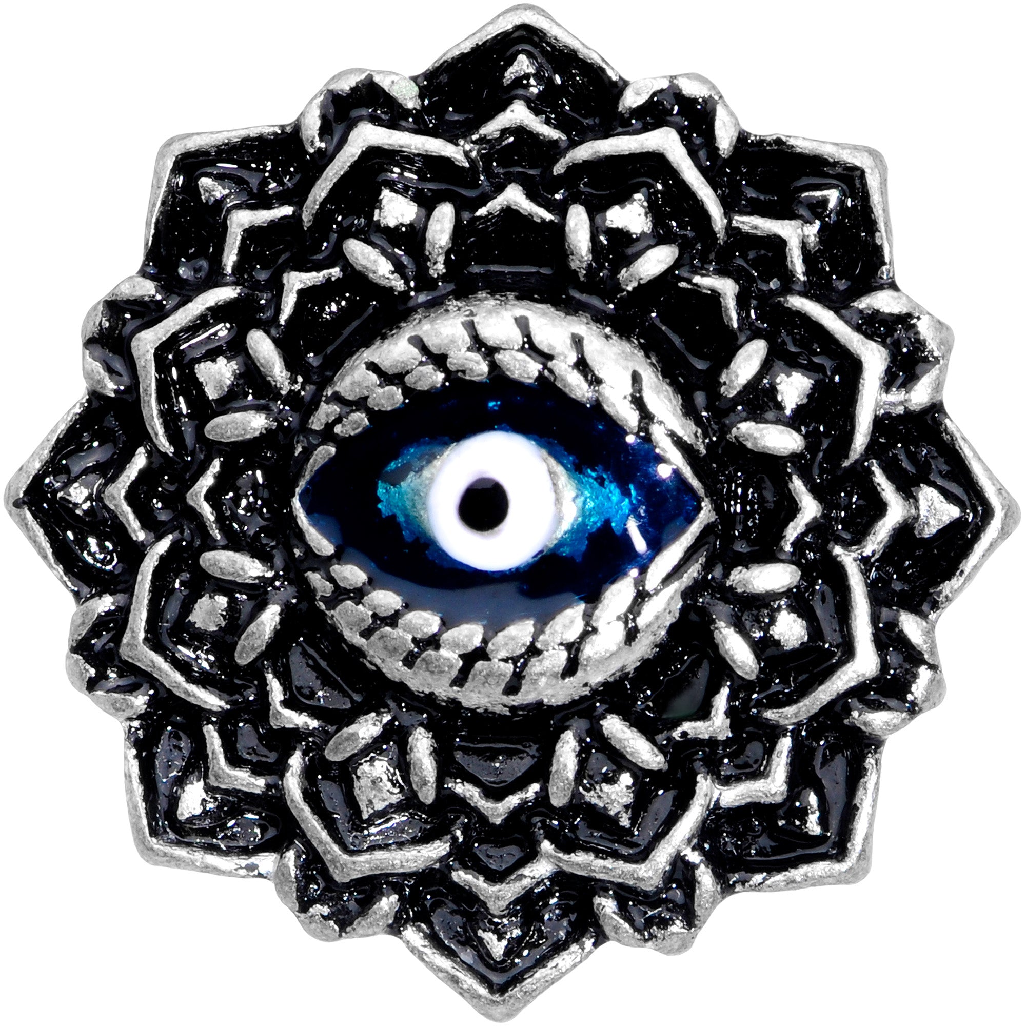 Blue White Evil Eye Mandala Double Flare Plug Set