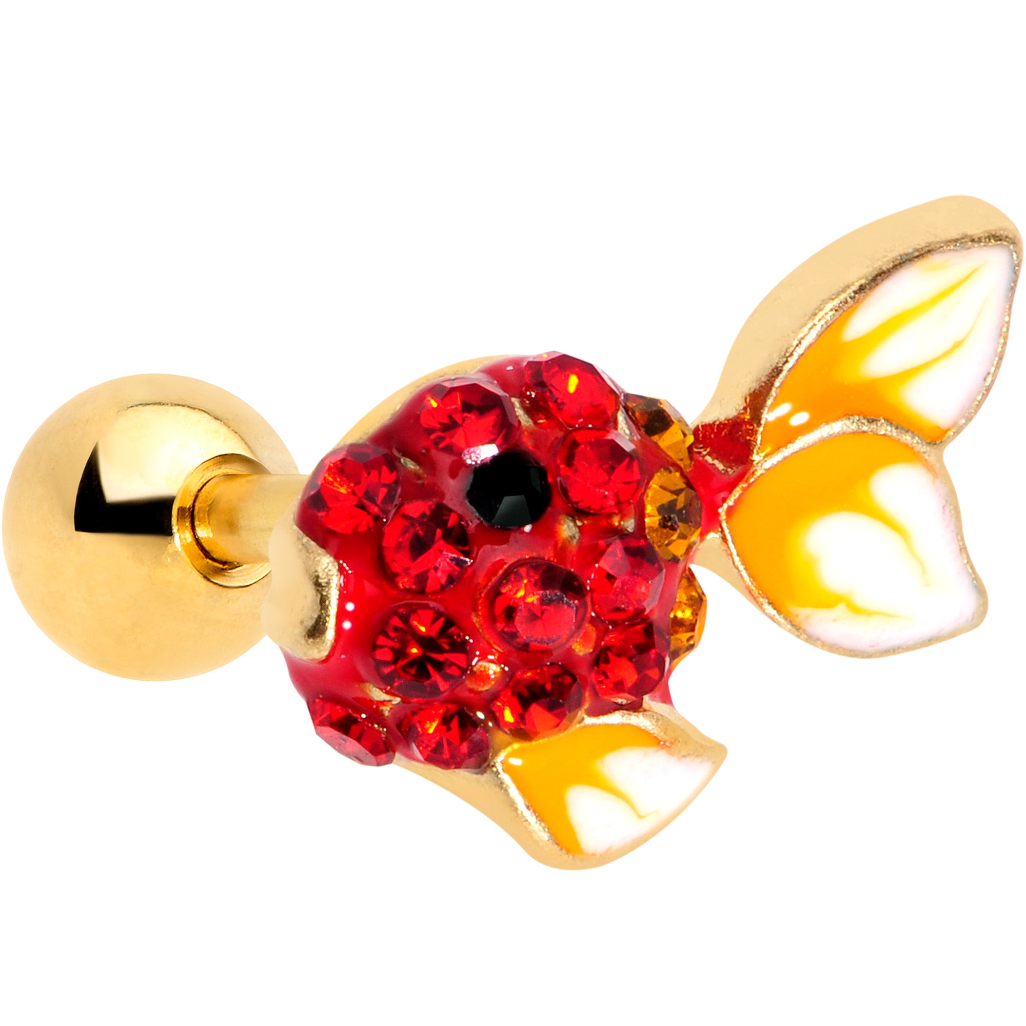 16 Gauge 1/4 Red Gem Gold Tone Blow Fish Cartilage Tragus Earring