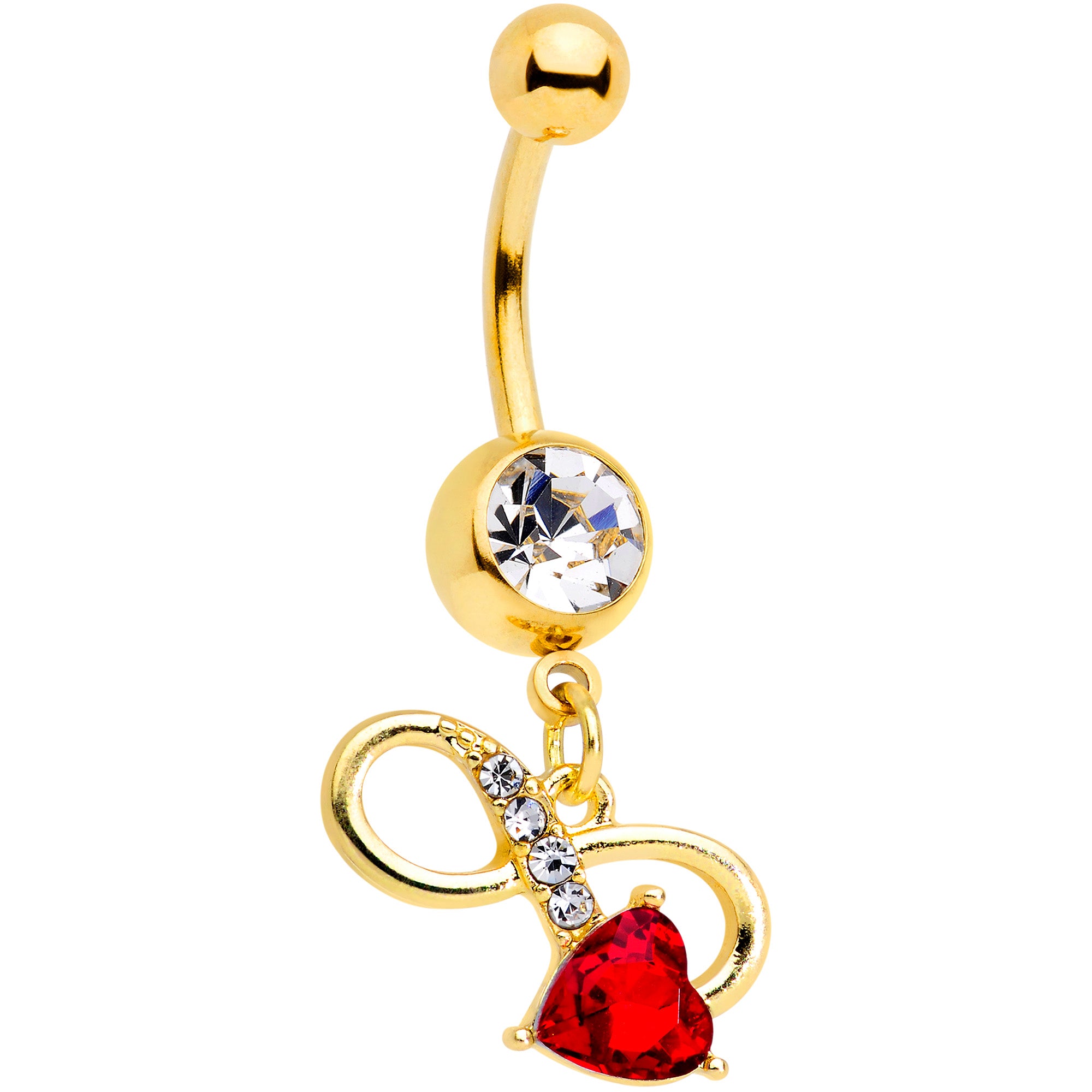 Clear Red Gem Gold Tone Treble Clef Dangle Belly Ring