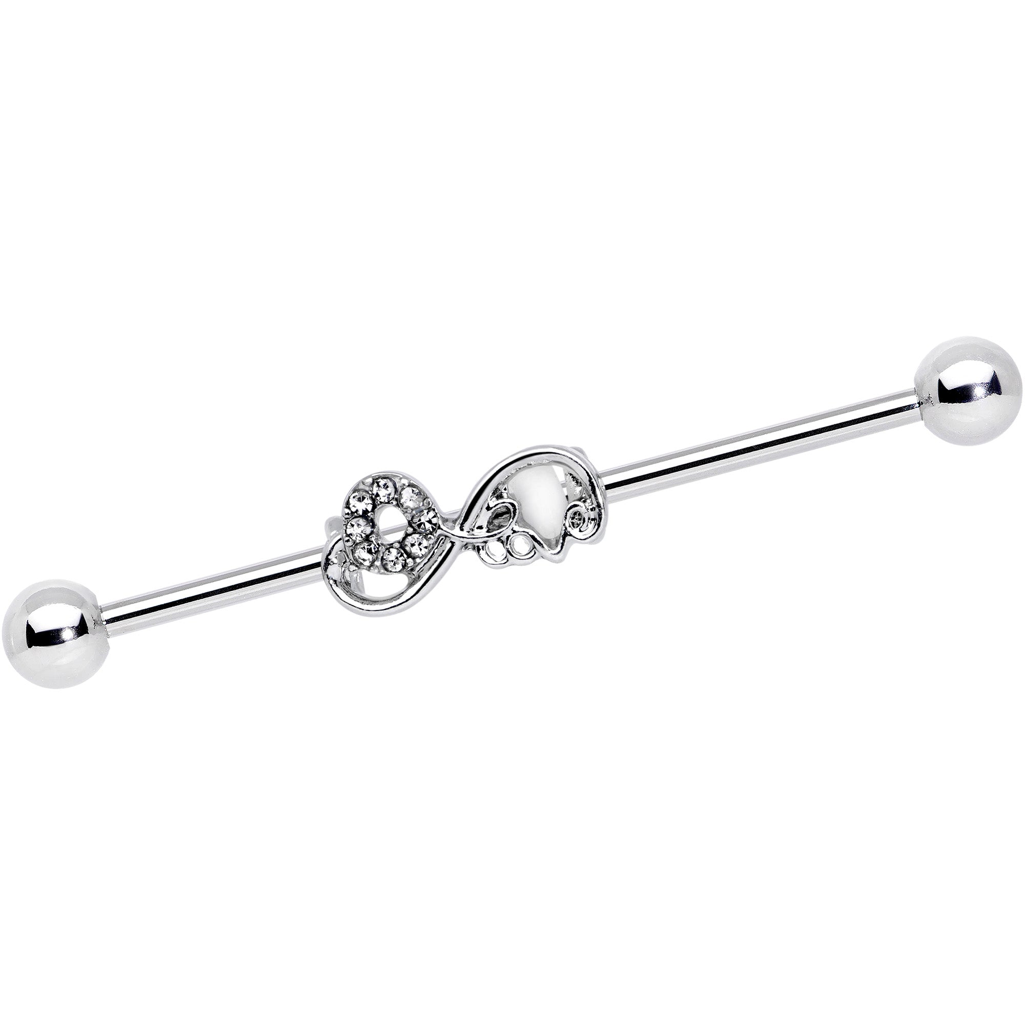 14 Gauge Clear Gem Infinity Swirl Industrial Barbell 38mm