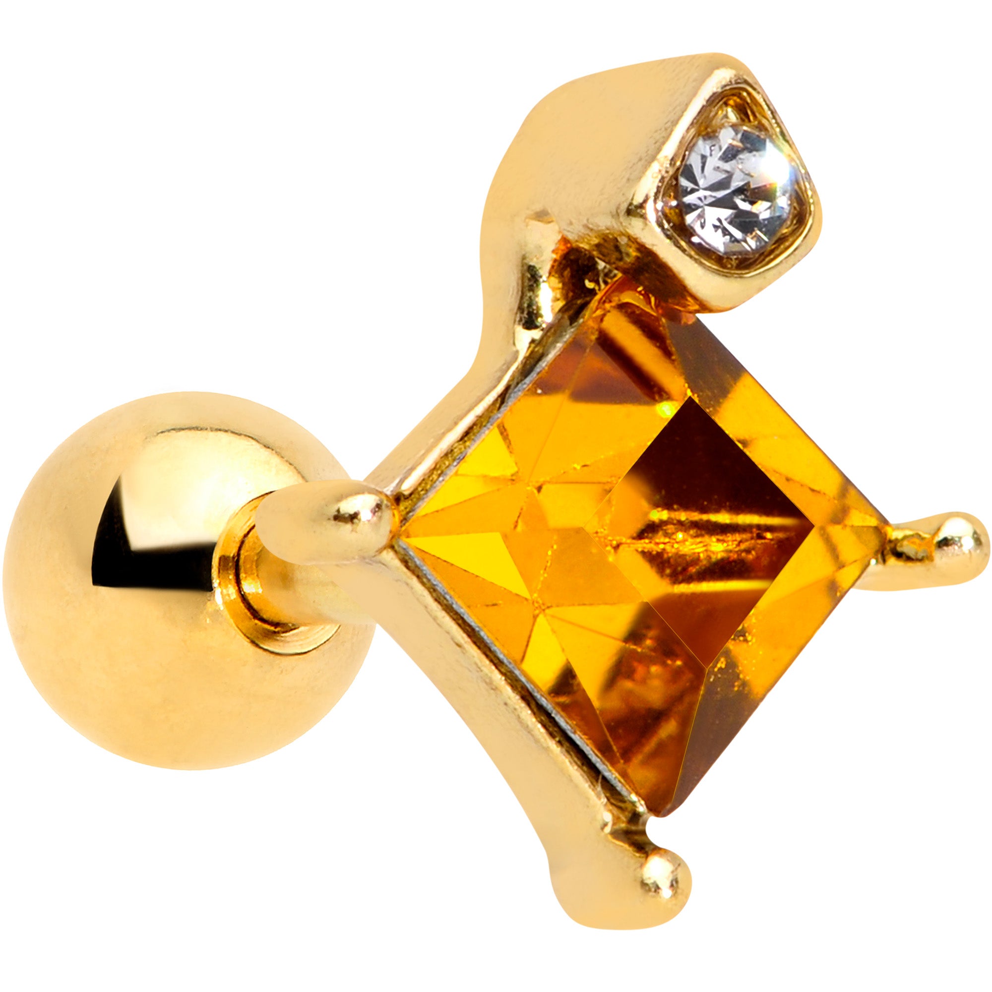 16 Gauge 1/4 Clear Yellow Gem Gold Tone Rhombus Cartilage Tragus