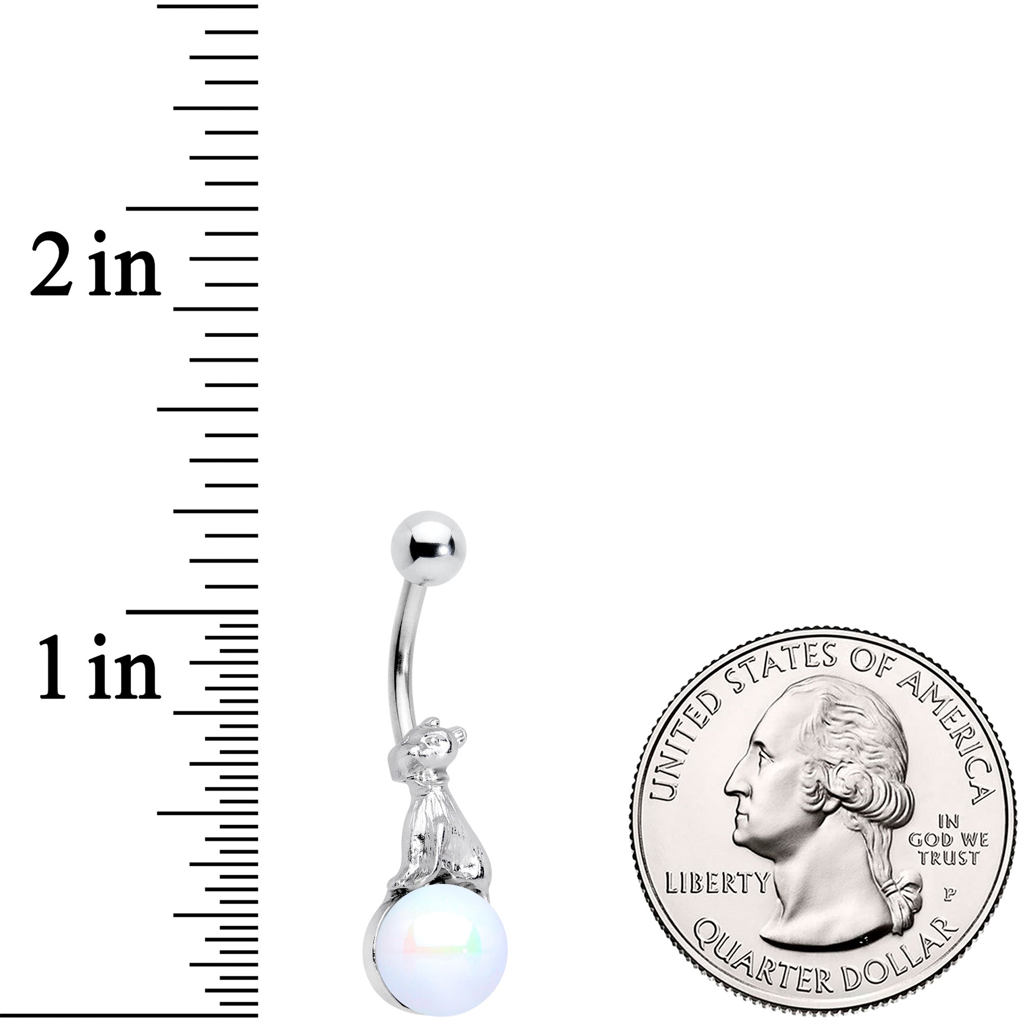 White Pearlescent Orb Little Bear Belly Ring