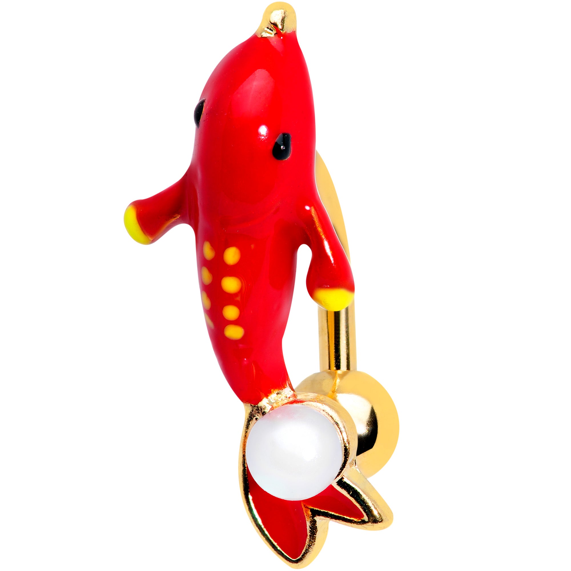 Gold Tone Red Dolphin Top Mount Belly Ring