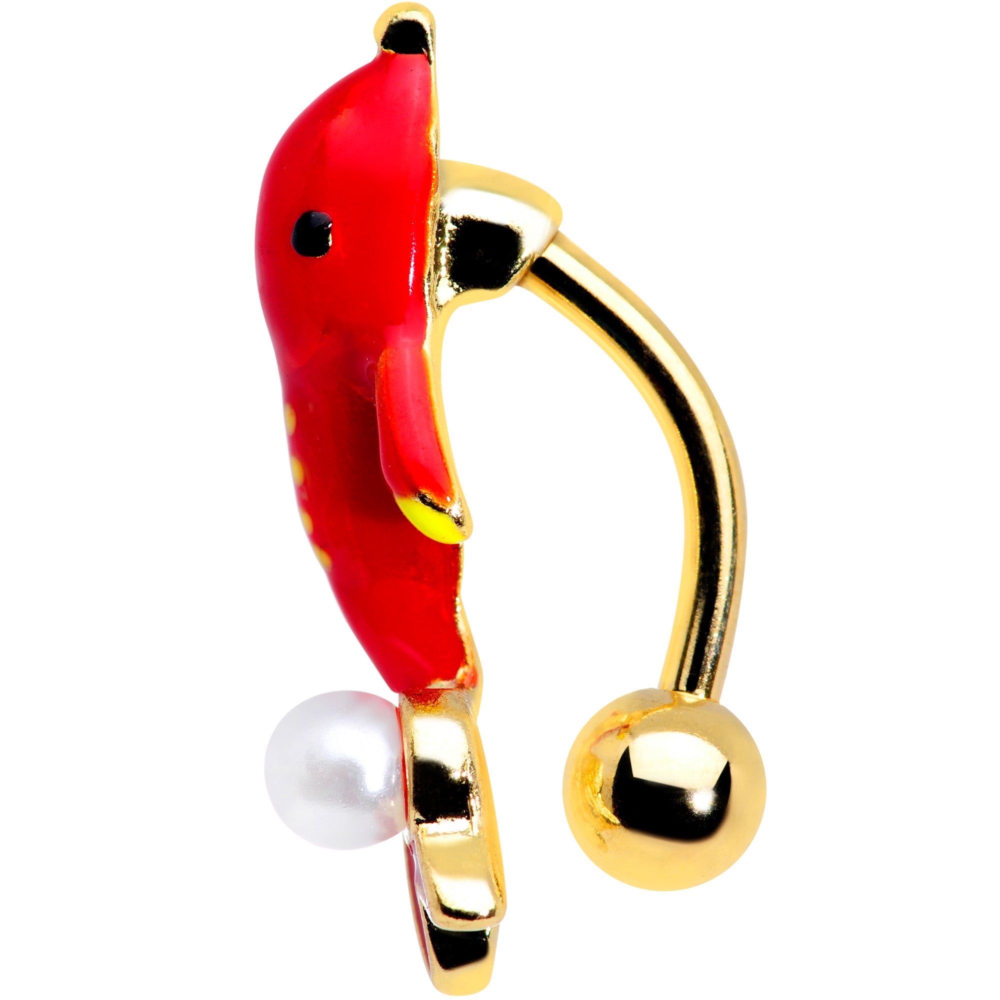 Gold Tone Red Dolphin Top Mount Belly Ring