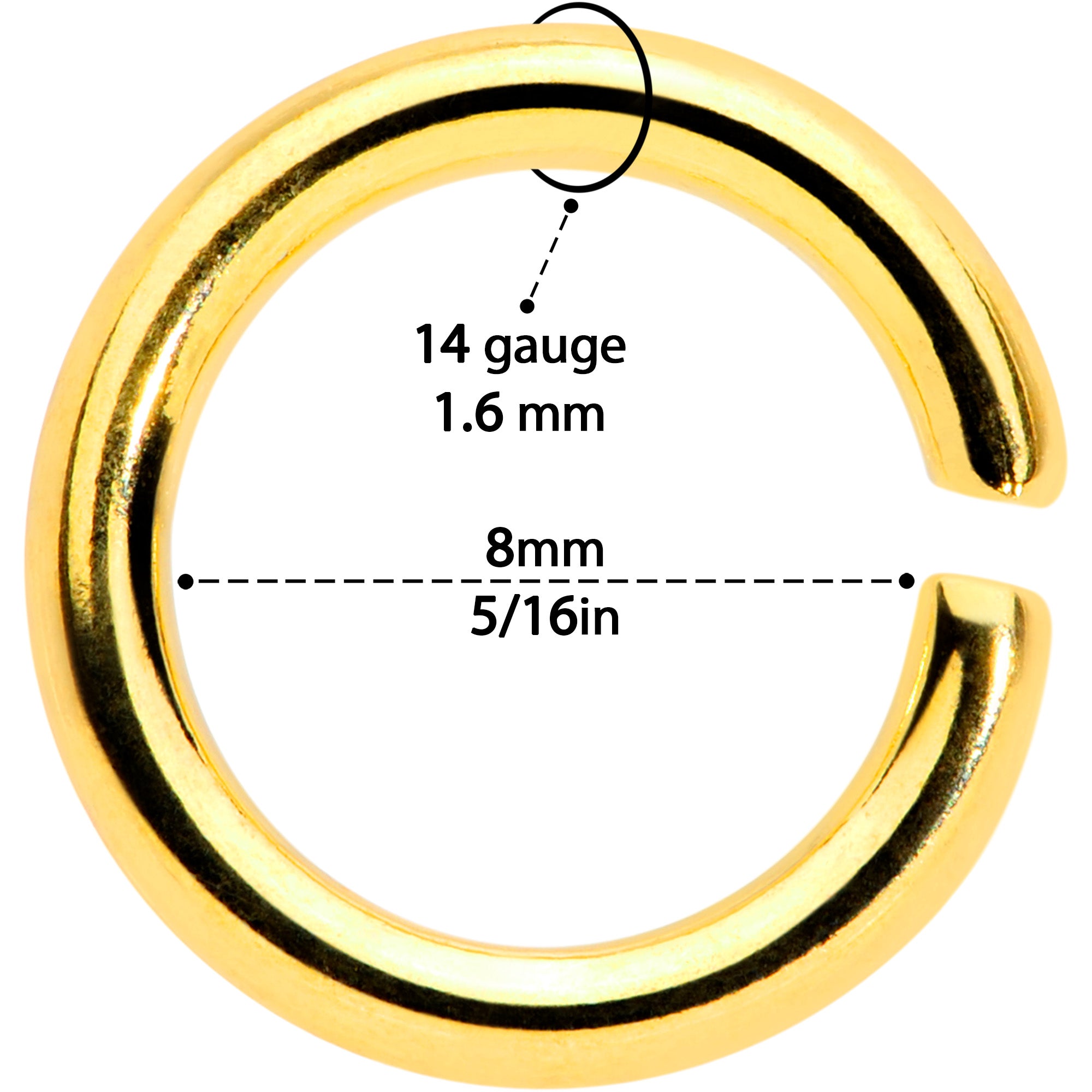 14 Gauge 5/16 Gold Tone Anodized Seamless Cartilage Ring Set of 12