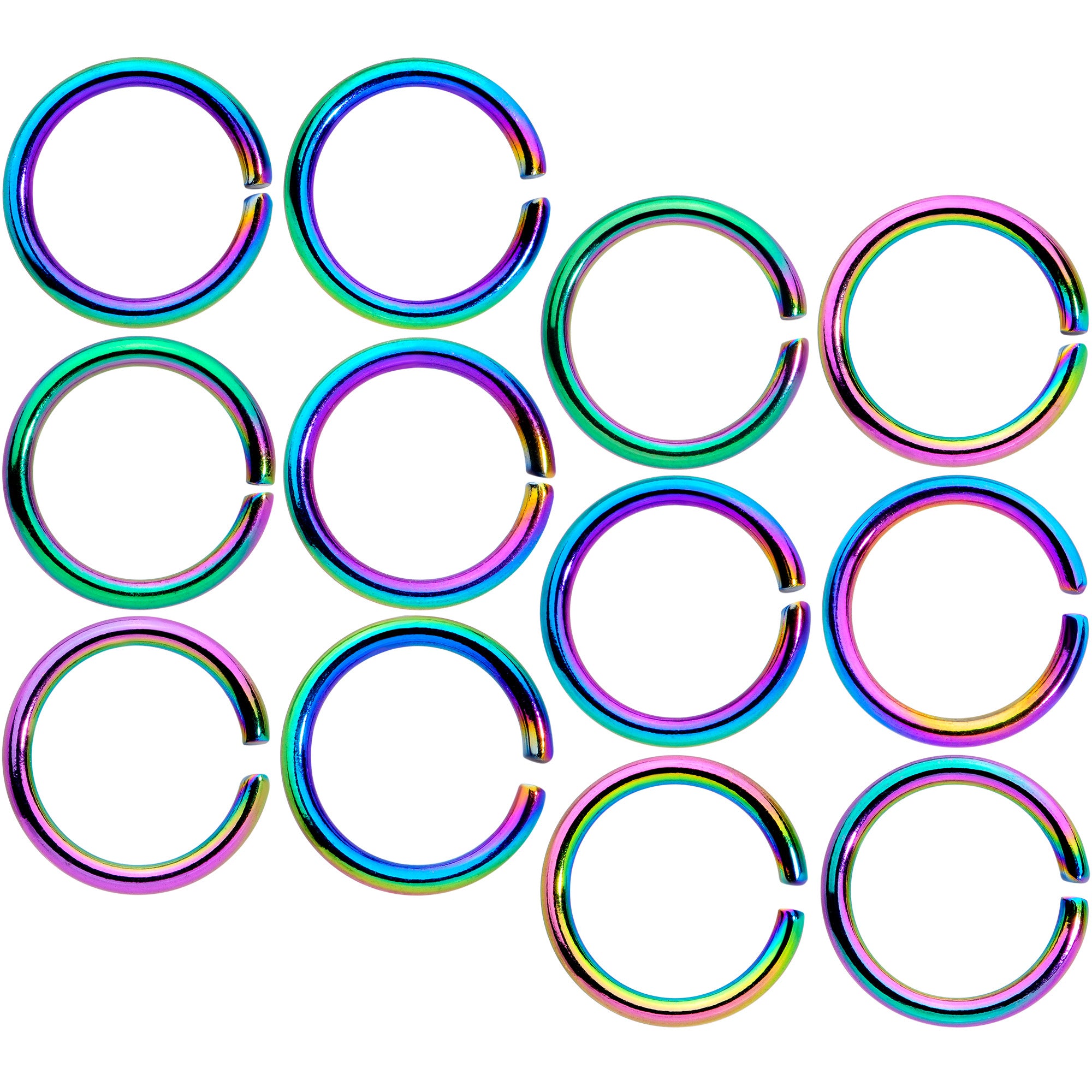 16 Gauge 5/16 Rainbow Anodized Seamless Cartilage Ring Set of 12