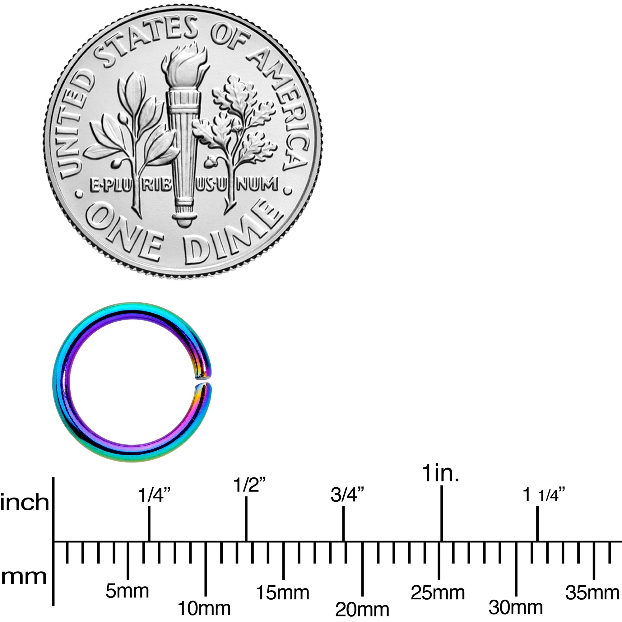 16 Gauge 5/16 Rainbow Anodized Seamless Cartilage Ring Set of 12