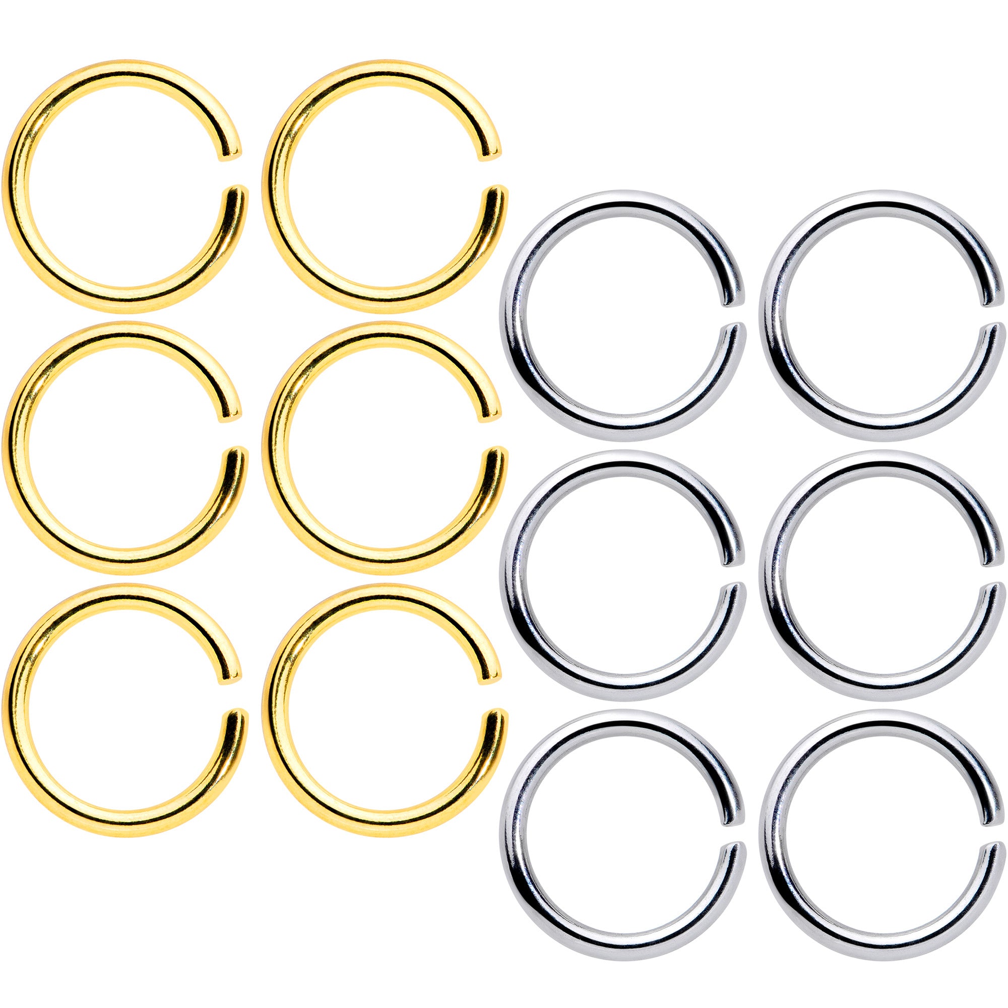 16 Gauge 5/16 Steel Gold Tone Seamless Cartilage Ring Set of 12