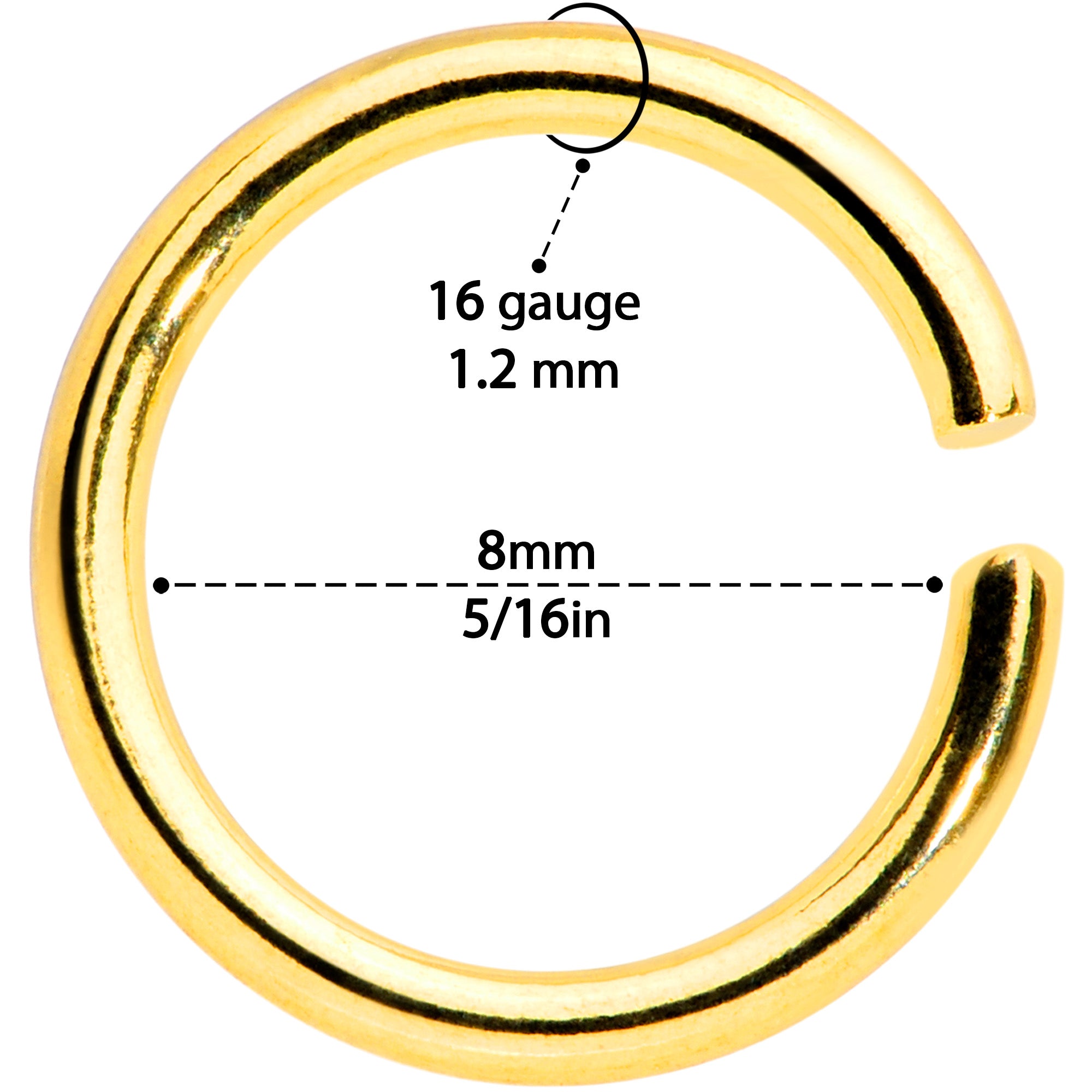 16 Gauge 5/16 Steel Gold Tone Seamless Cartilage Ring Set of 12