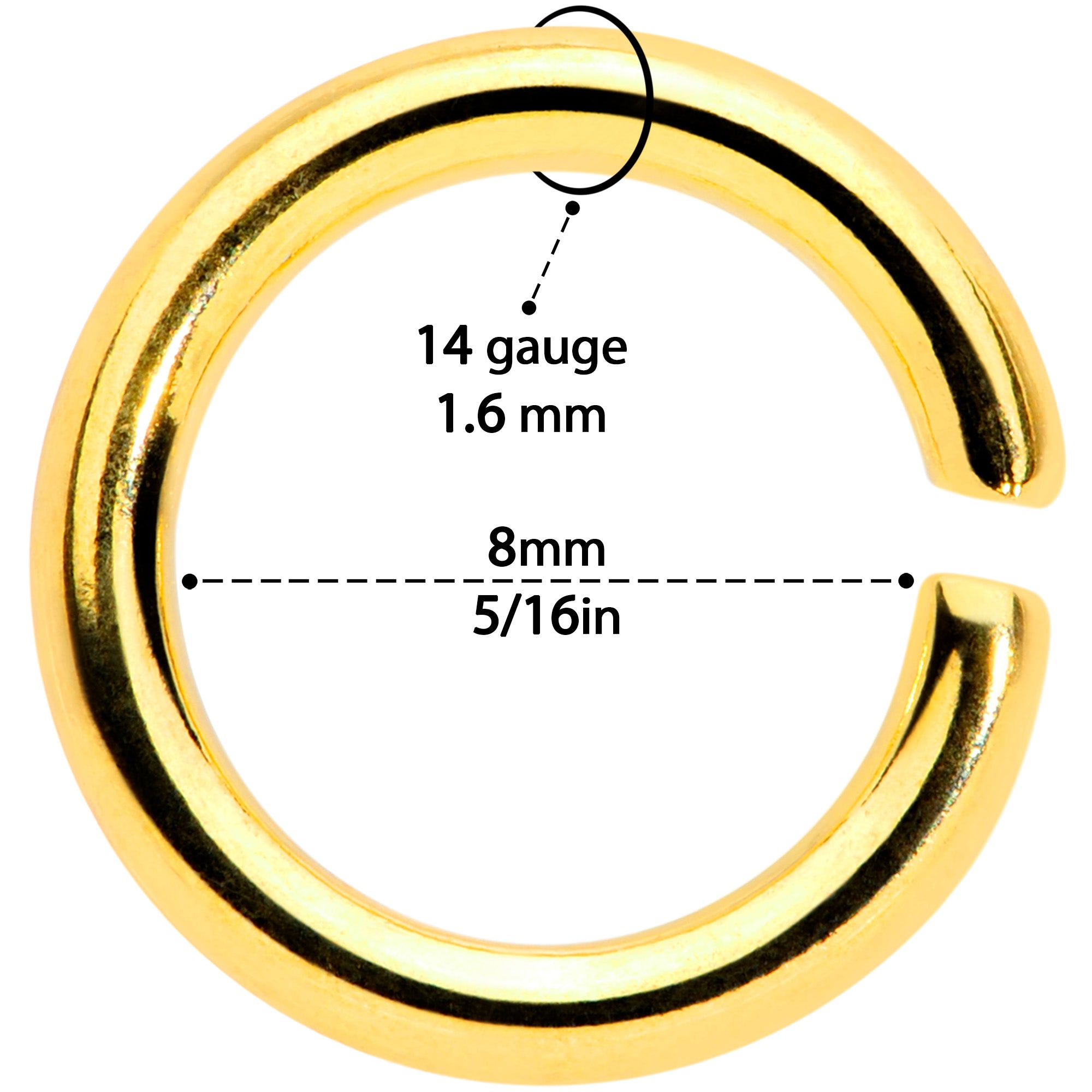 14 Gauge 5/16 Steel Gold Tone Seamless Cartilage Ring Set of 12