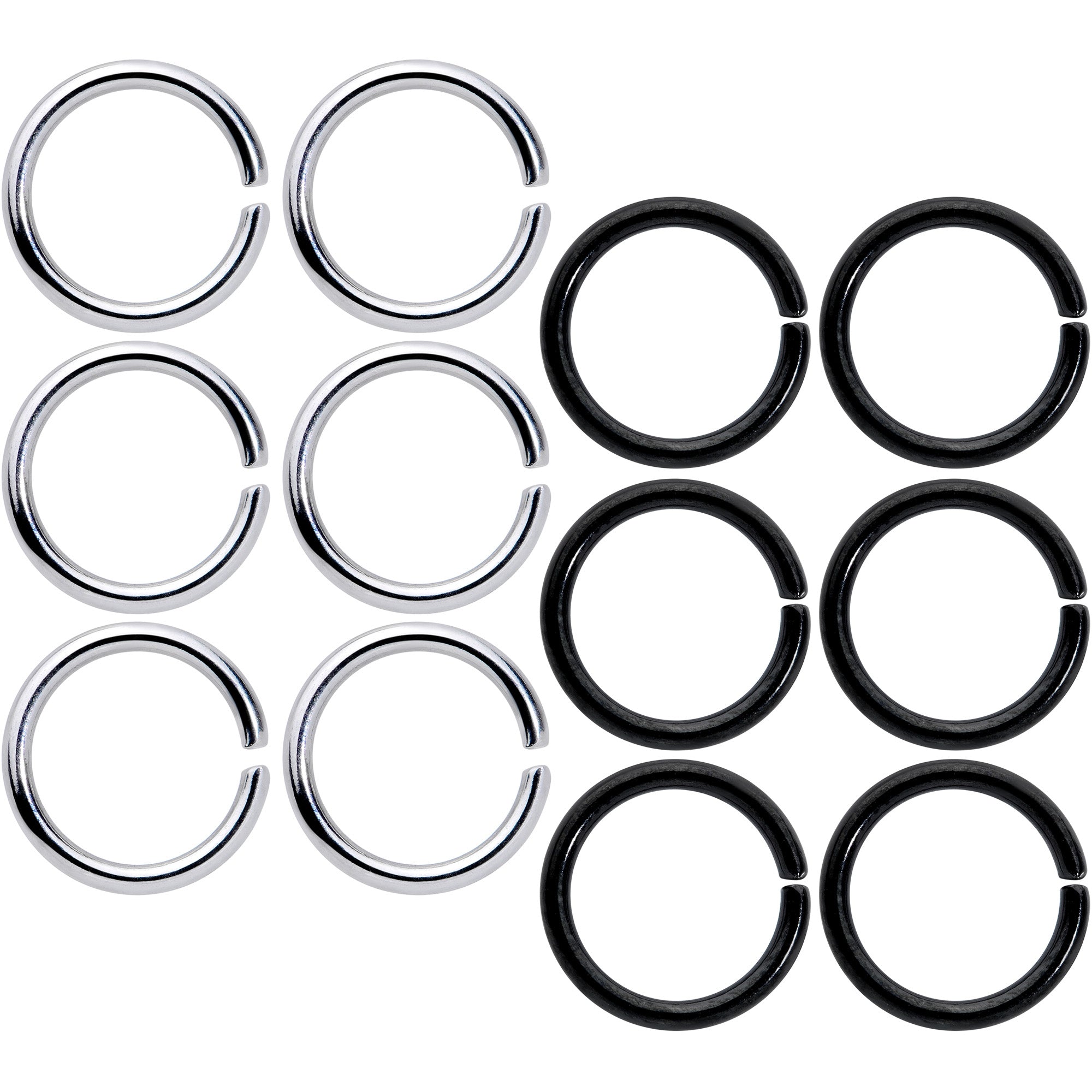 16 Gauge 5/16 Steel Black Anodized Seamless Cartilage Ring Set of 12