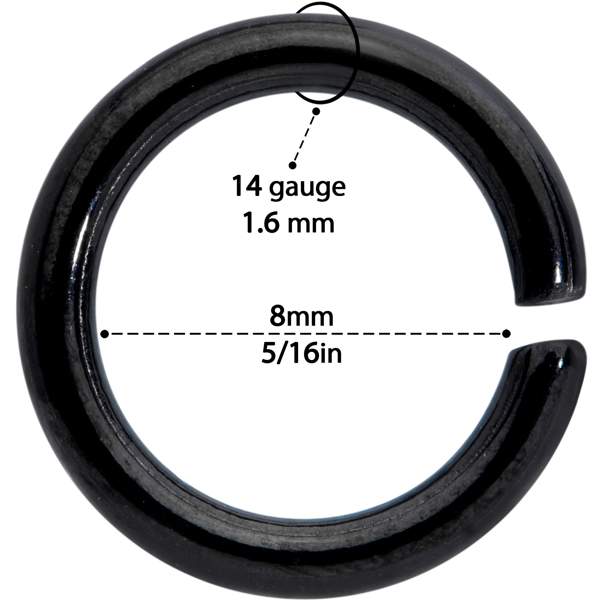 14 Gauge 5/16 Steel Black Anodized Seamless Cartilage Ring Set of 12