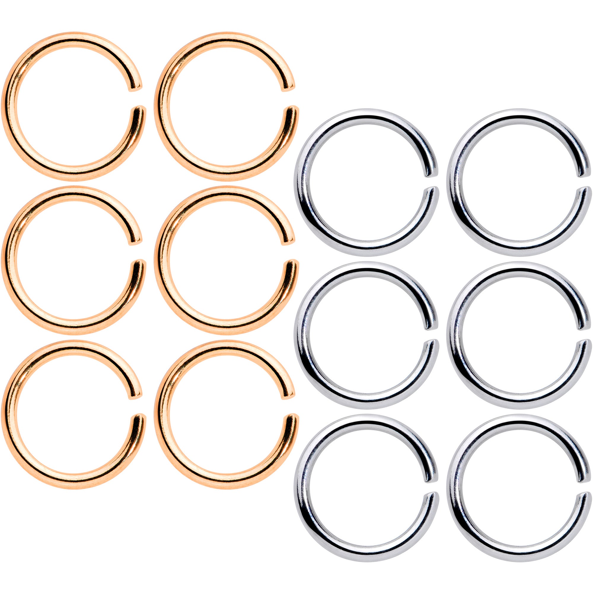 16 Gauge 5/16 Steel Rose Gold Tone Seamless Cartilage Ring Set of 12