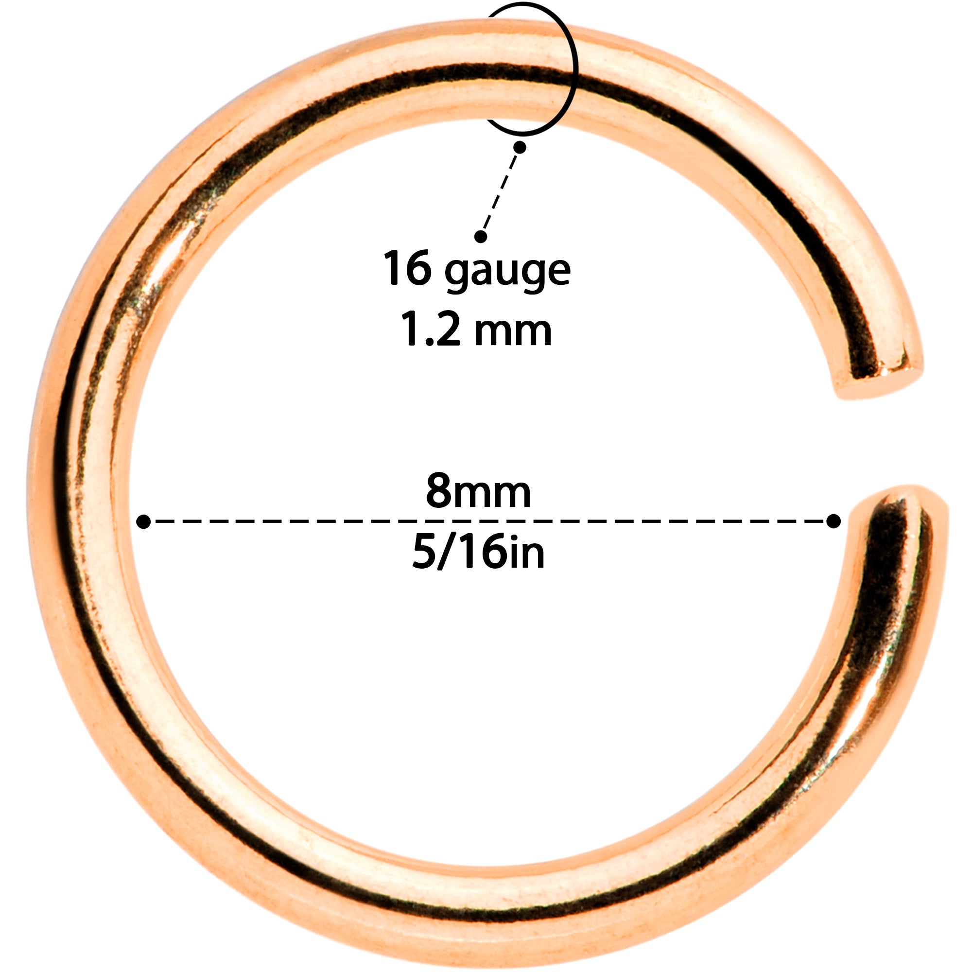 16 Gauge 5/16 Steel Rose Gold Tone Seamless Cartilage Ring Set of 12