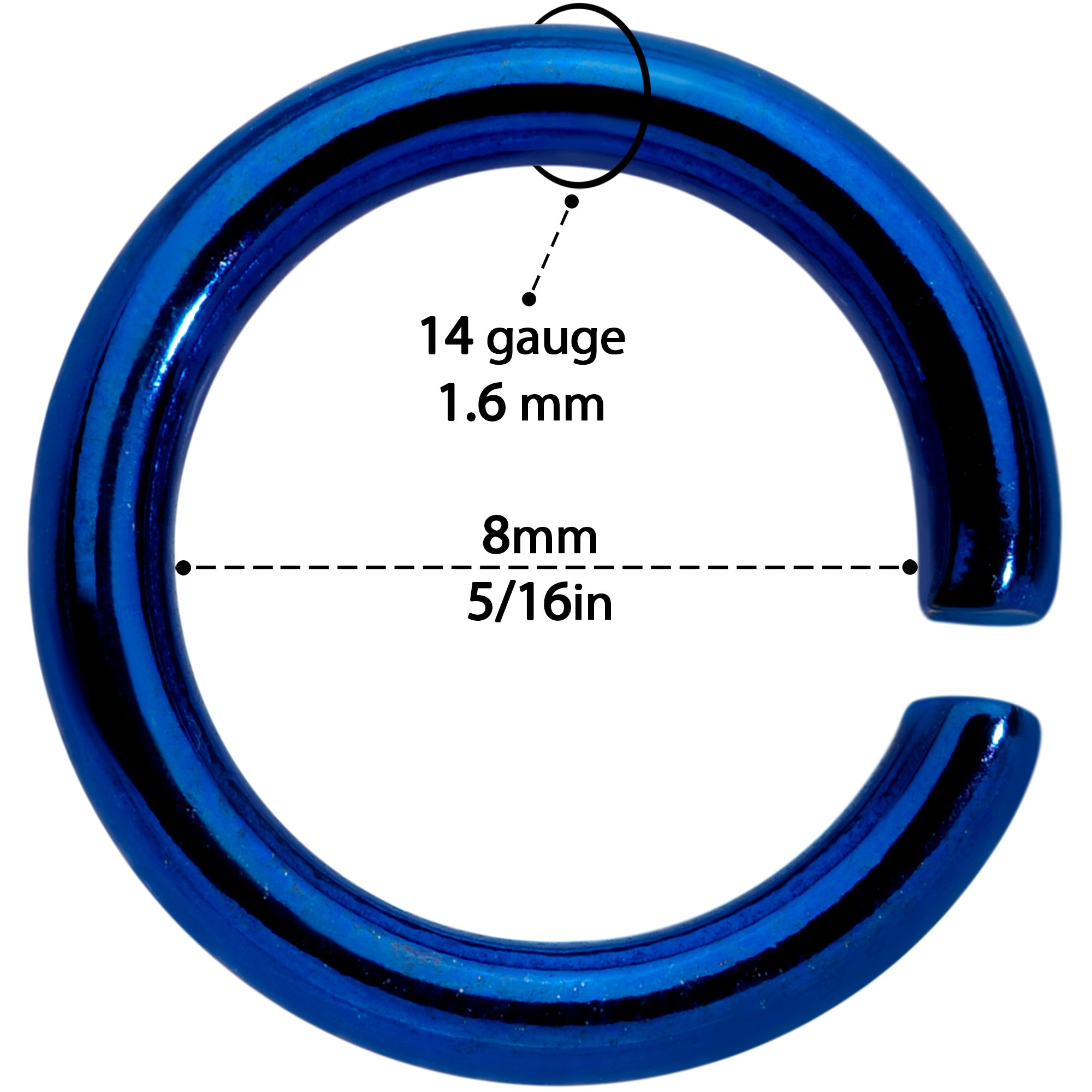 14 Gauge 5/16 Steel Blue Anodized Seamless Cartilage Ring Set of 12