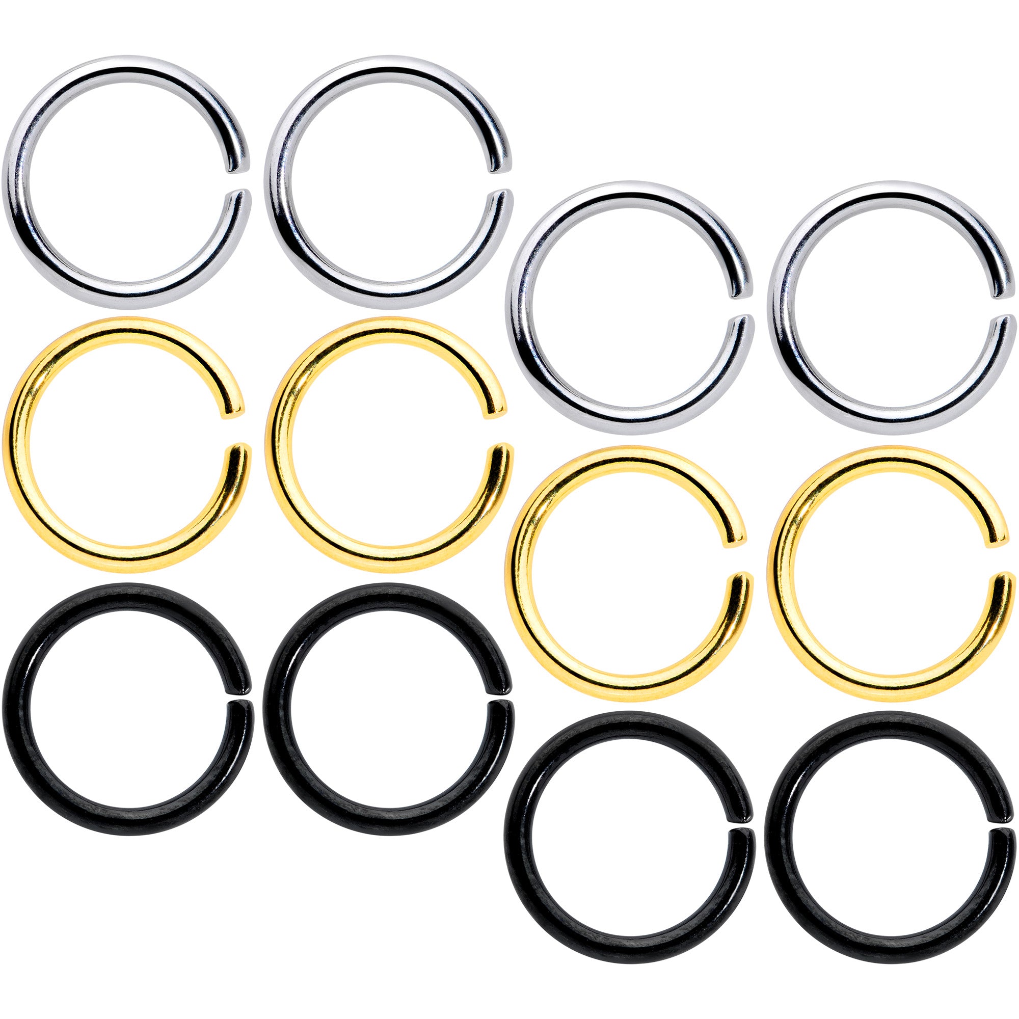 16 Gauge 5/16 Steel Black Gold Tone Seamless Cartilage Ring Set of 12