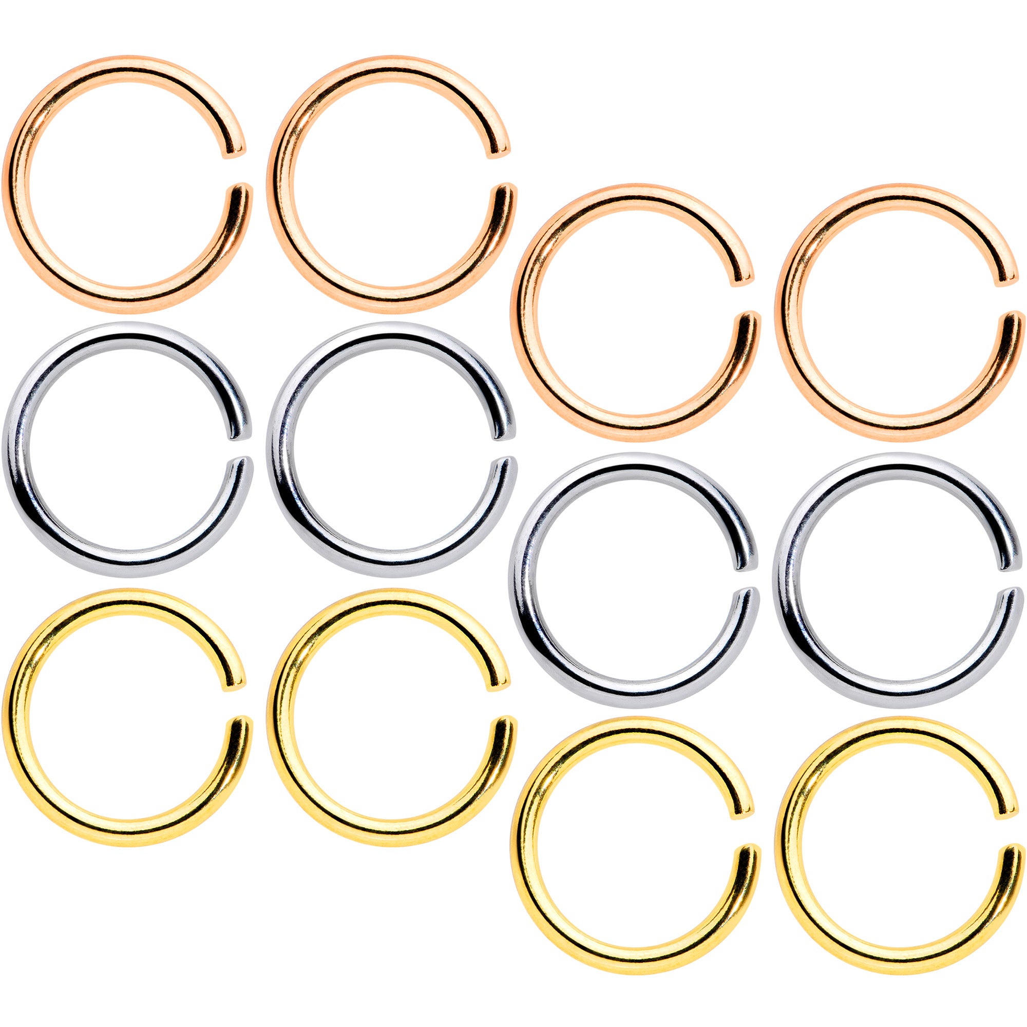 16 Gauge 5/16 Steel Mixed Gold Tone Seamless Cartilage Ring Set of 12