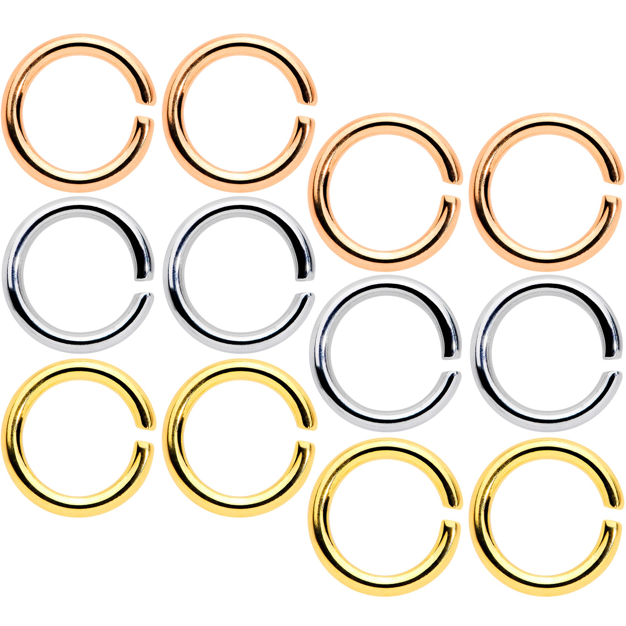 14 Gauge 5/16 Steel Mixed Gold Tone Seamless Cartilage Ring Set of 12