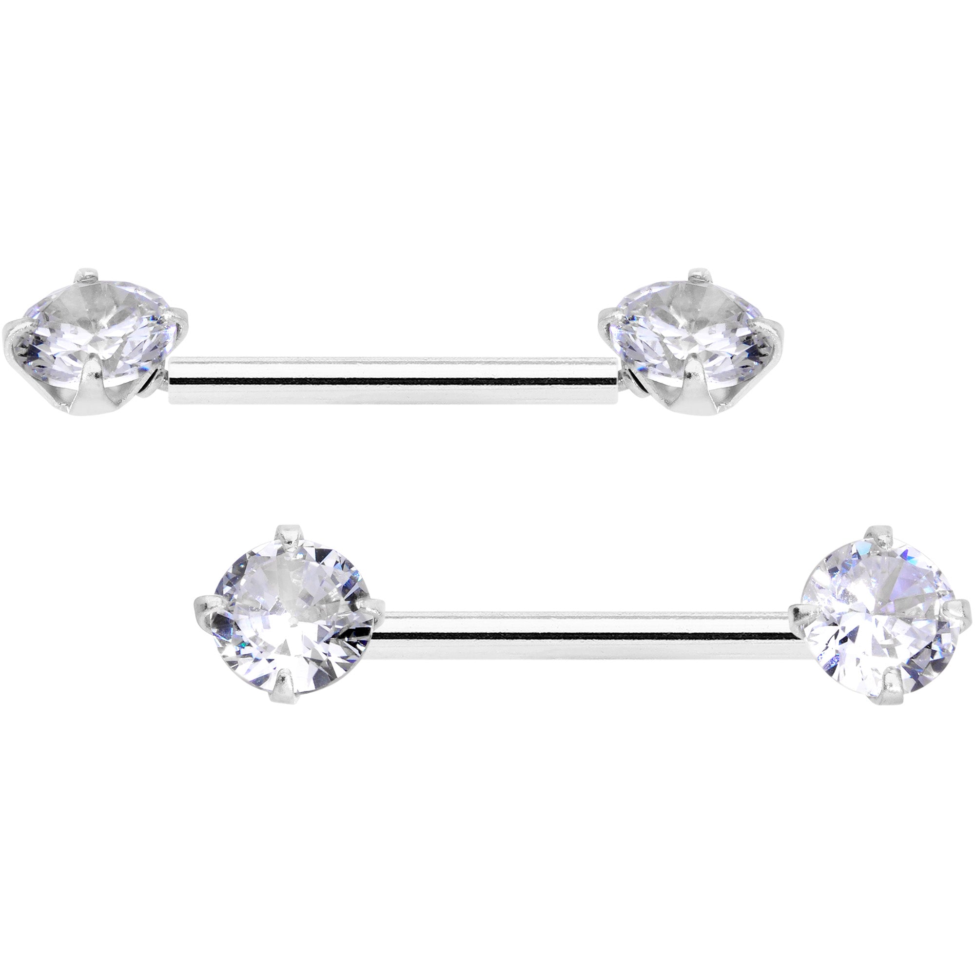 14 Gauge 9/16 Clear CZ Gem Threadless Barbell Nipple Ring Set