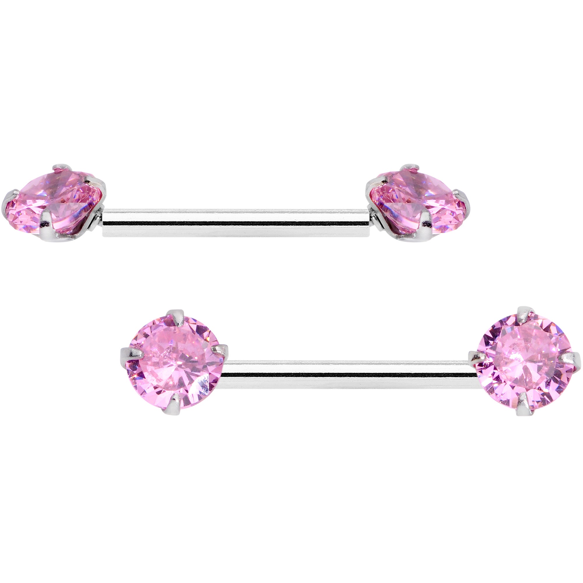 14 Gauge 9/16 Pink CZ Gem Threadless Barbell Nipple Ring Set