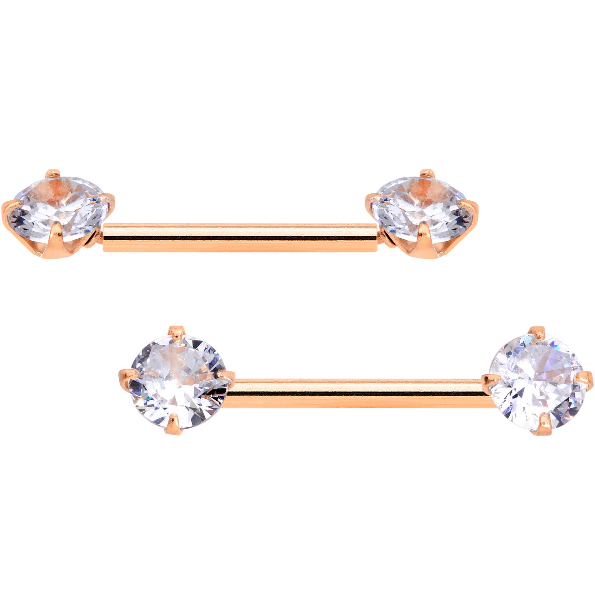 14 Gauge 9/16 Clear CZ Rose Gold Hue Threadless Barbell Nipple Ring Set