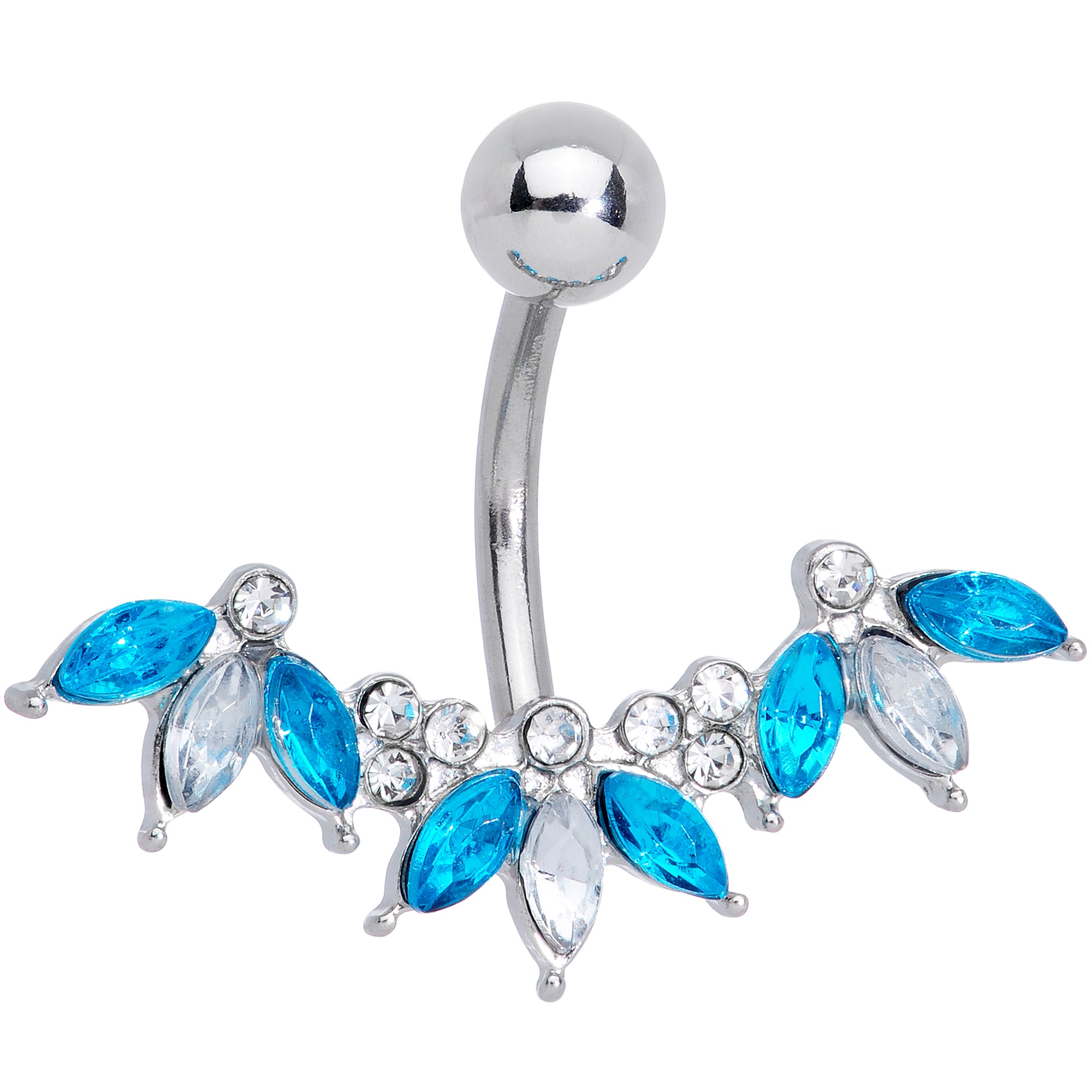 Clear Aqua Gem Comely Clusters Belly Ring