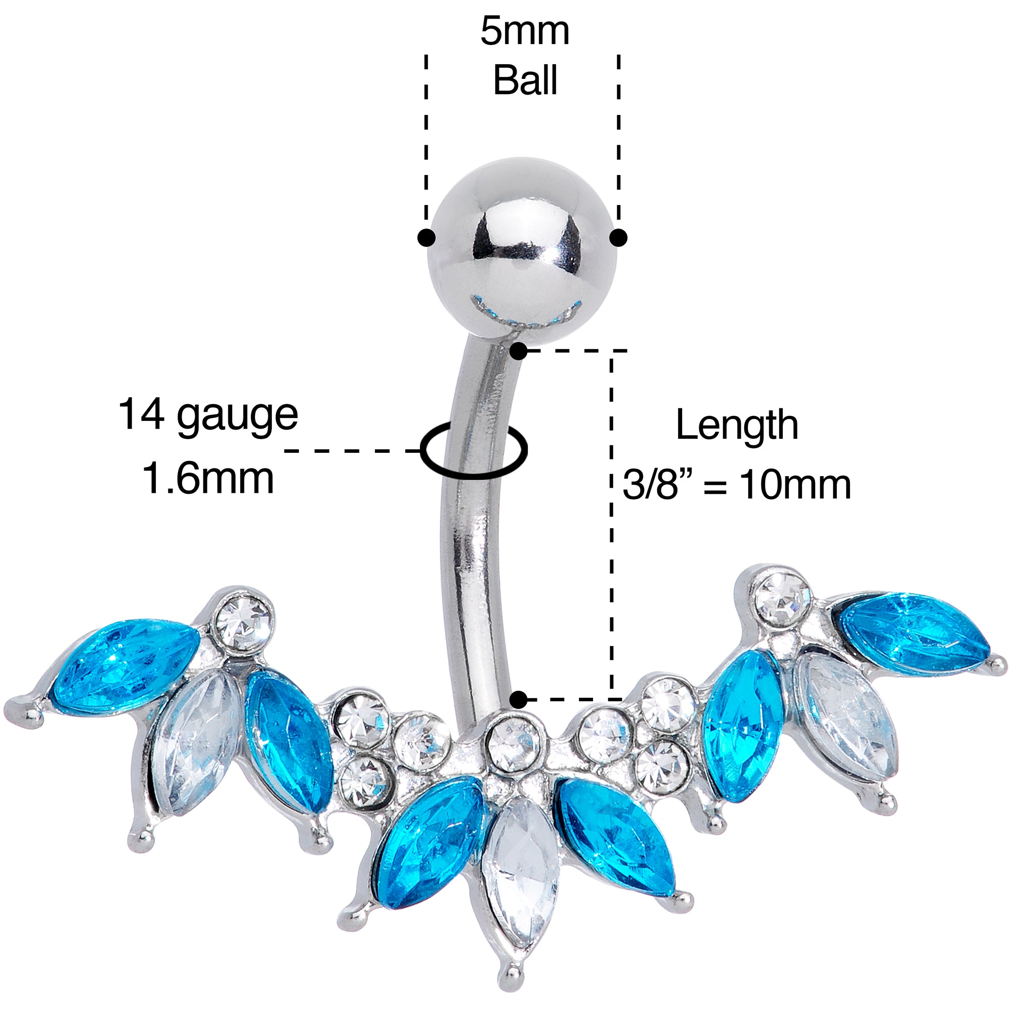 Clear Aqua Gem Comely Clusters Belly Ring