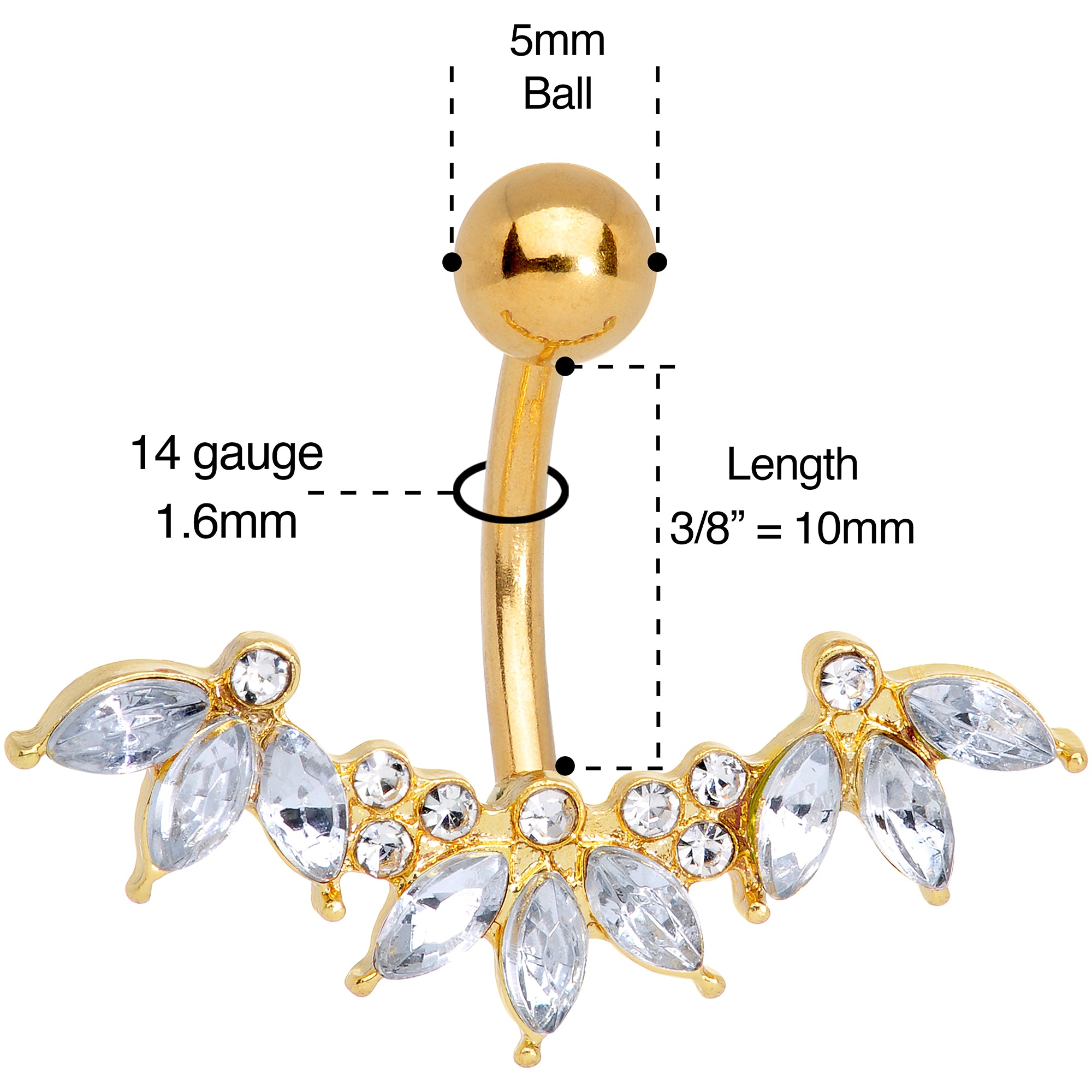 Clear Gem Gold Tone Anodized Comely Clusters Belly Ring