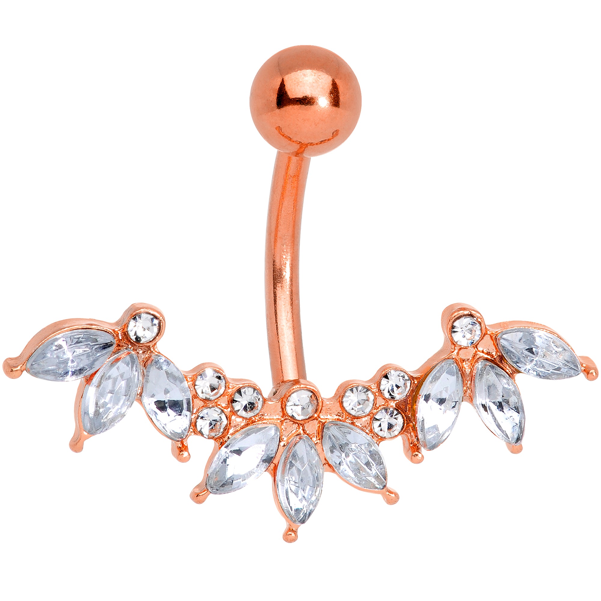 Clear Gem Rose Gold Tone Anodized Comely Clusters Belly Ring