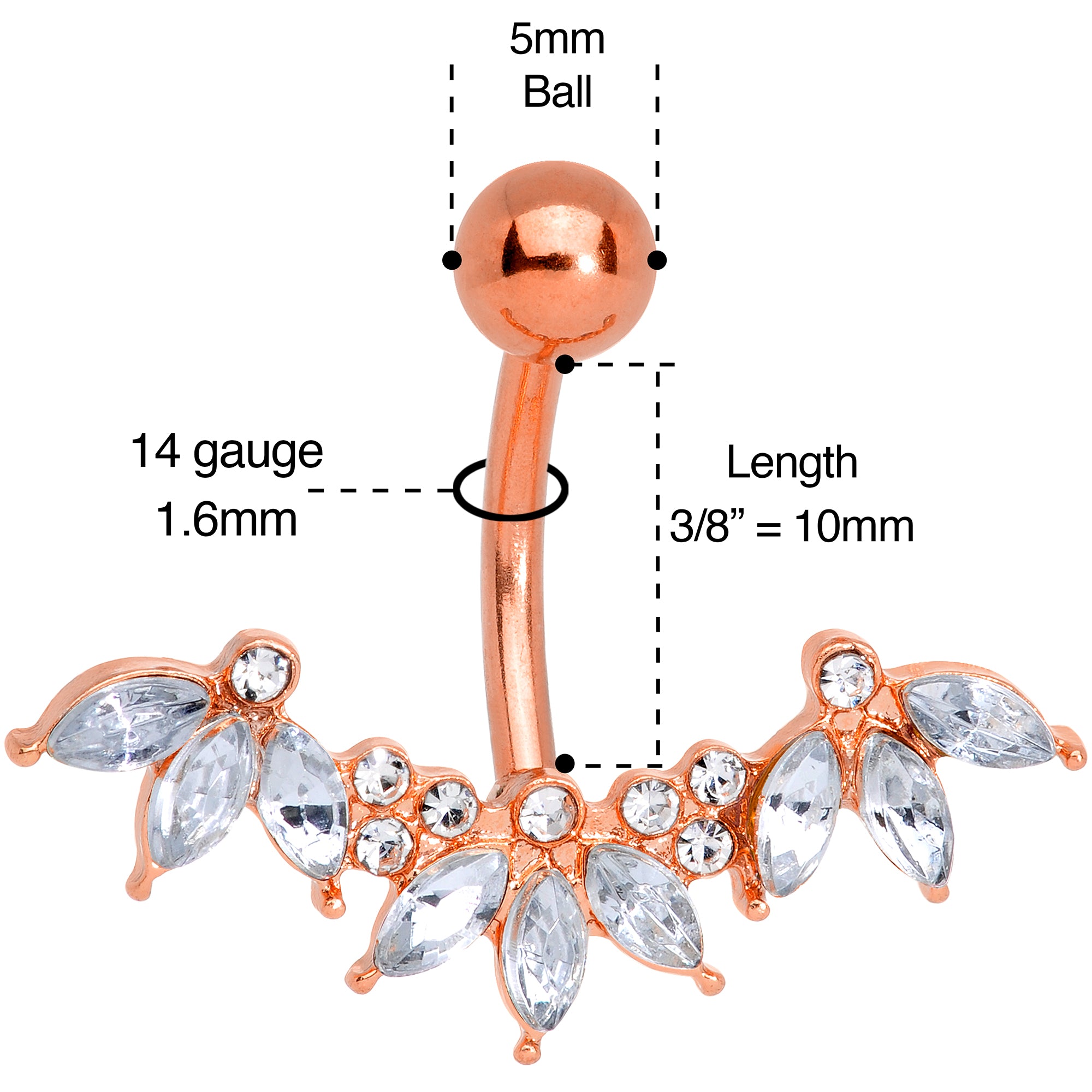 Clear Gem Rose Gold Tone Anodized Comely Clusters Belly Ring